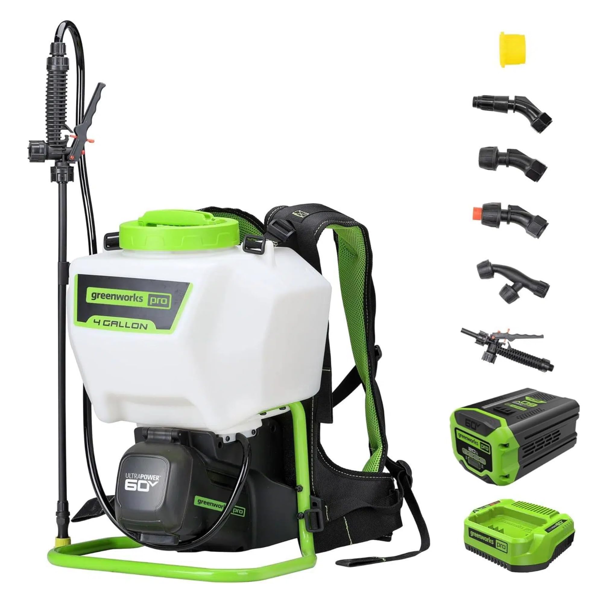 Greenworks 60V 4 Gallon Battery Powered Backpack Sprayer with 5 Tips, 70PSI - Weed Killer, Pest Control & Lawn/Garden, High-Pressure for Home & Commercial Use, 2.0Ah Battery and Charger Included