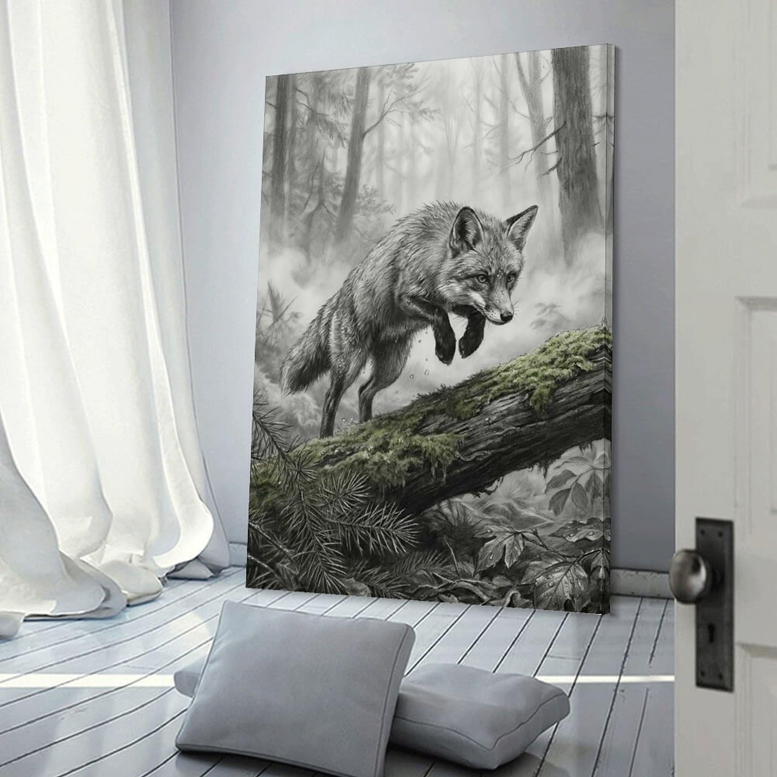 Junmoney Fox Leaping in Forest Wall Picture Print 20x30inch(50x75cm), for Home Walls, Creative Rooms Or Shared Spaces, Stylish Home Artwork for Focal Walls