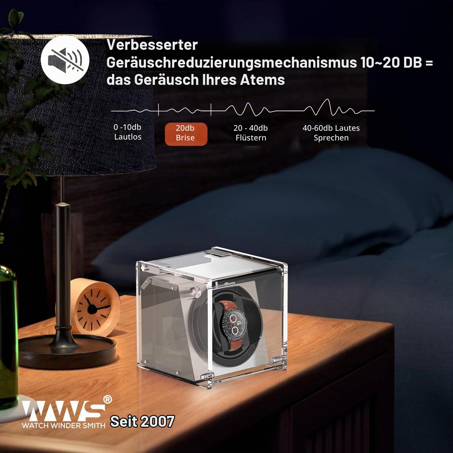 Watch Winder Smith Uhrenbeweger für 1 Uhr – Automatischer Uhrendreher mit 12-Uhr-Positionsstopp, 4 Laufmodi & leisem Japan-Motor