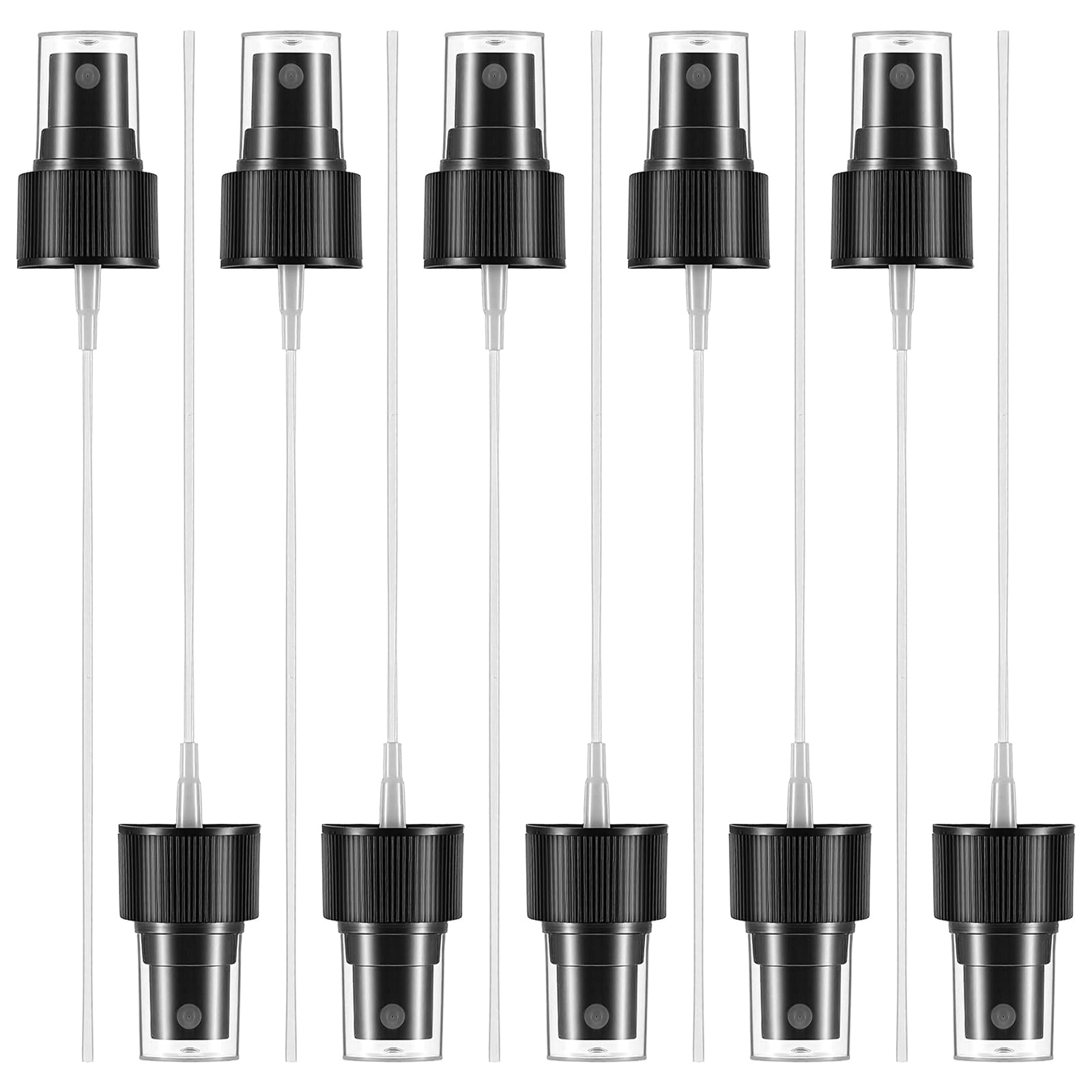 Telooco 10 Pezzi Testina Spray in Plastica 24/410 per Bottiglie con Tubo di Immersione da 14,5 cm, Pompa Spray Nera per Oli Essenziali, Profumi, Detergenti