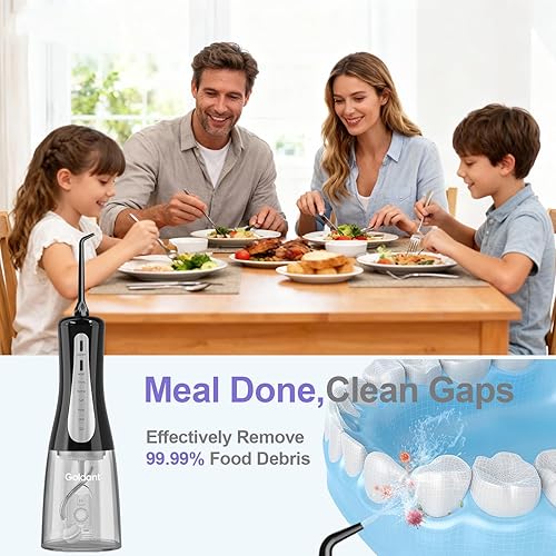 Miniatura 5 de GOLDANT - Hilo dental de agua de 350ML con bolsa de viaje, irrigador bucal inalámbrico portátil de 5 modos, limpiador recargable eléctrico IPX7