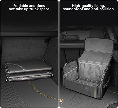 Miniatura 4 de Organizador de maletero de automóvil con tapa y asa resistente, plegable, duradera, de cuero de primera calidad, caja de almacenamiento de carga