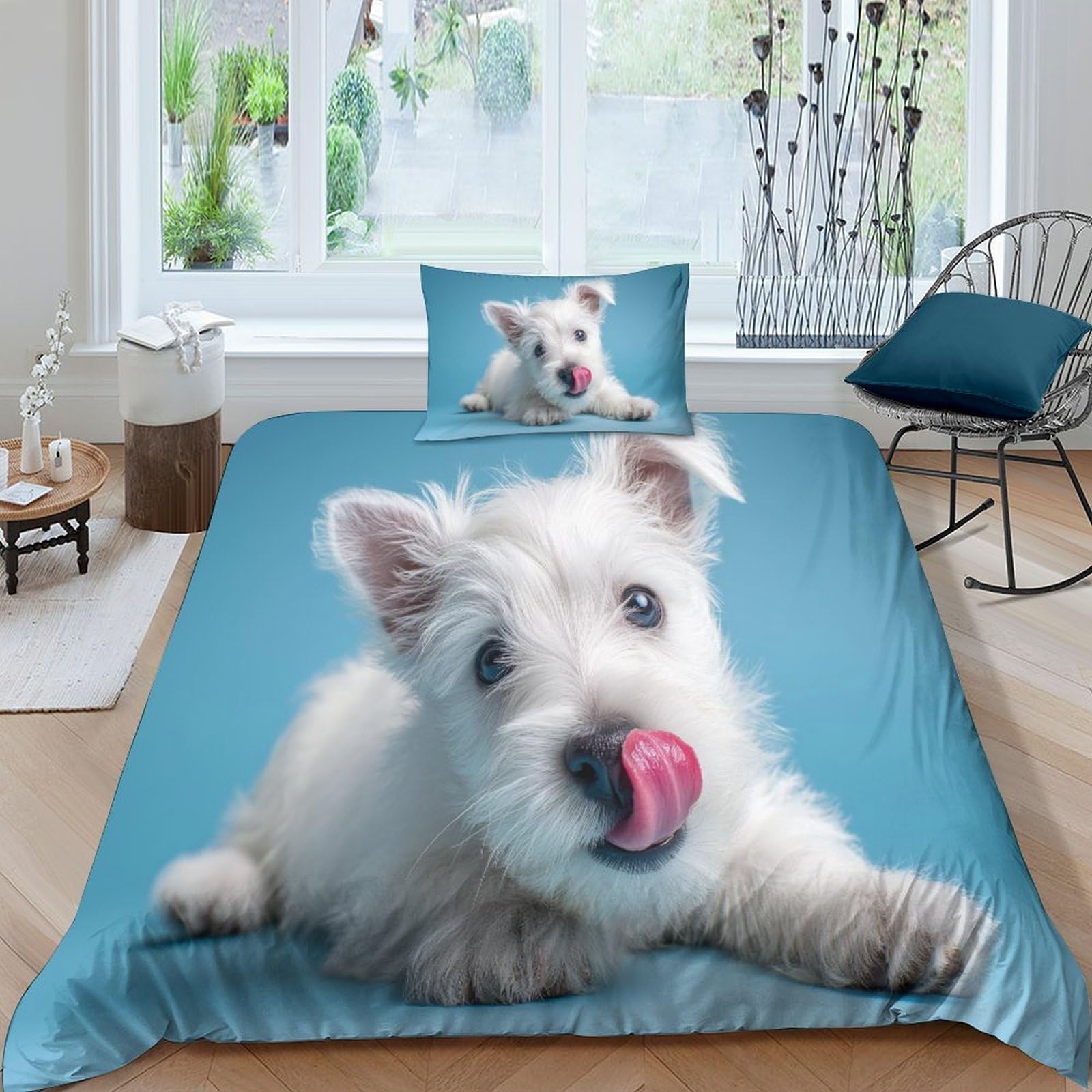VGPPABC Westie Duvet Cover Sets 3 PCS, Quilt Cover Bedding Bed Covers with Pillowcases with Zipper Closure Soft, Single（135x200cm）