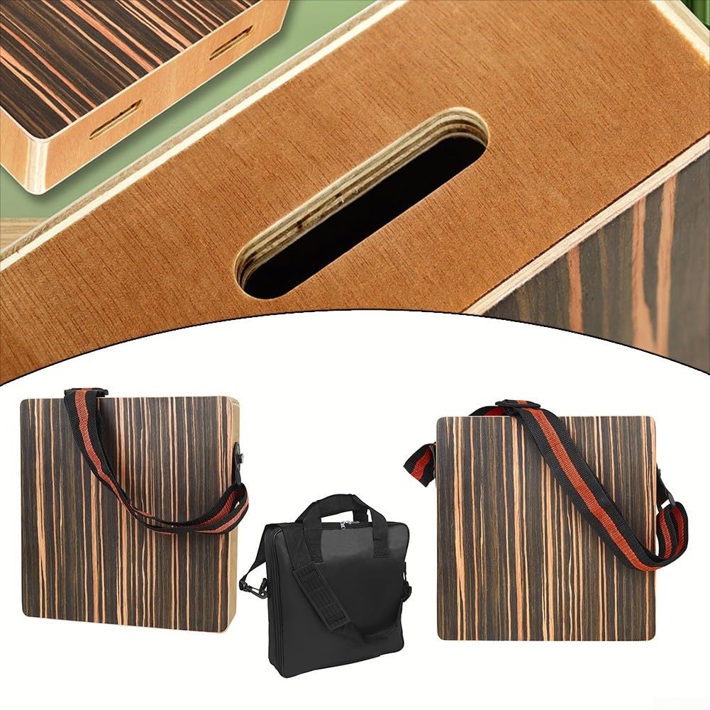 Reise-Cajon-Box-Trommel, Handtrommel, tragbares Holz-Percussion-Instrument mit Saiten für Soundeffekte, bequemes Tragen (CAJON + TASCHE)