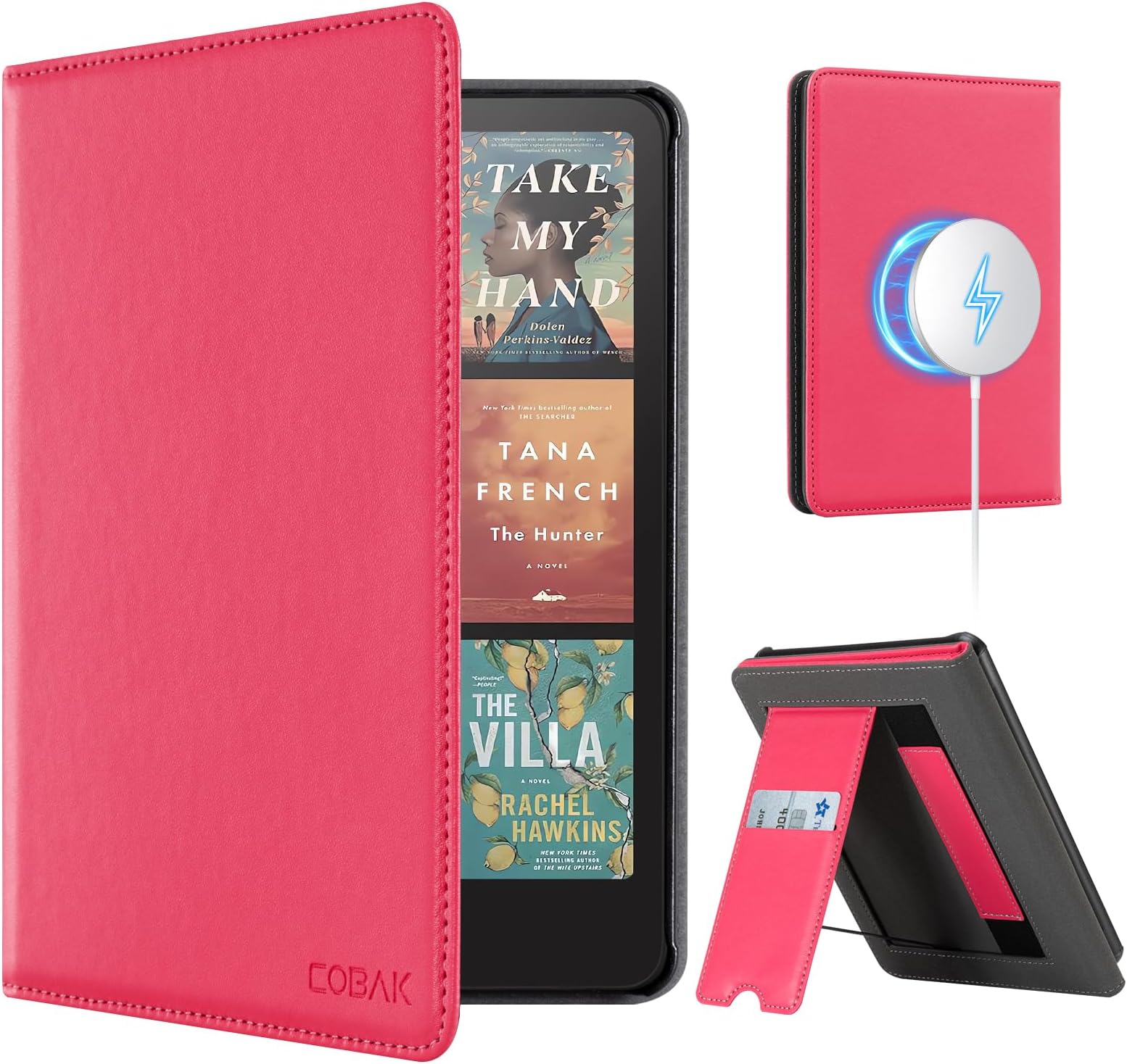 Case with Stand for Kindle Paperwhite 12th Gen 2024 Released (7") & Kindle Colorsoft Signature Edition - Durable PU Leather Cover with Auto Sleep Wake, Card Slot, Hand Strap Feature, Raspberry