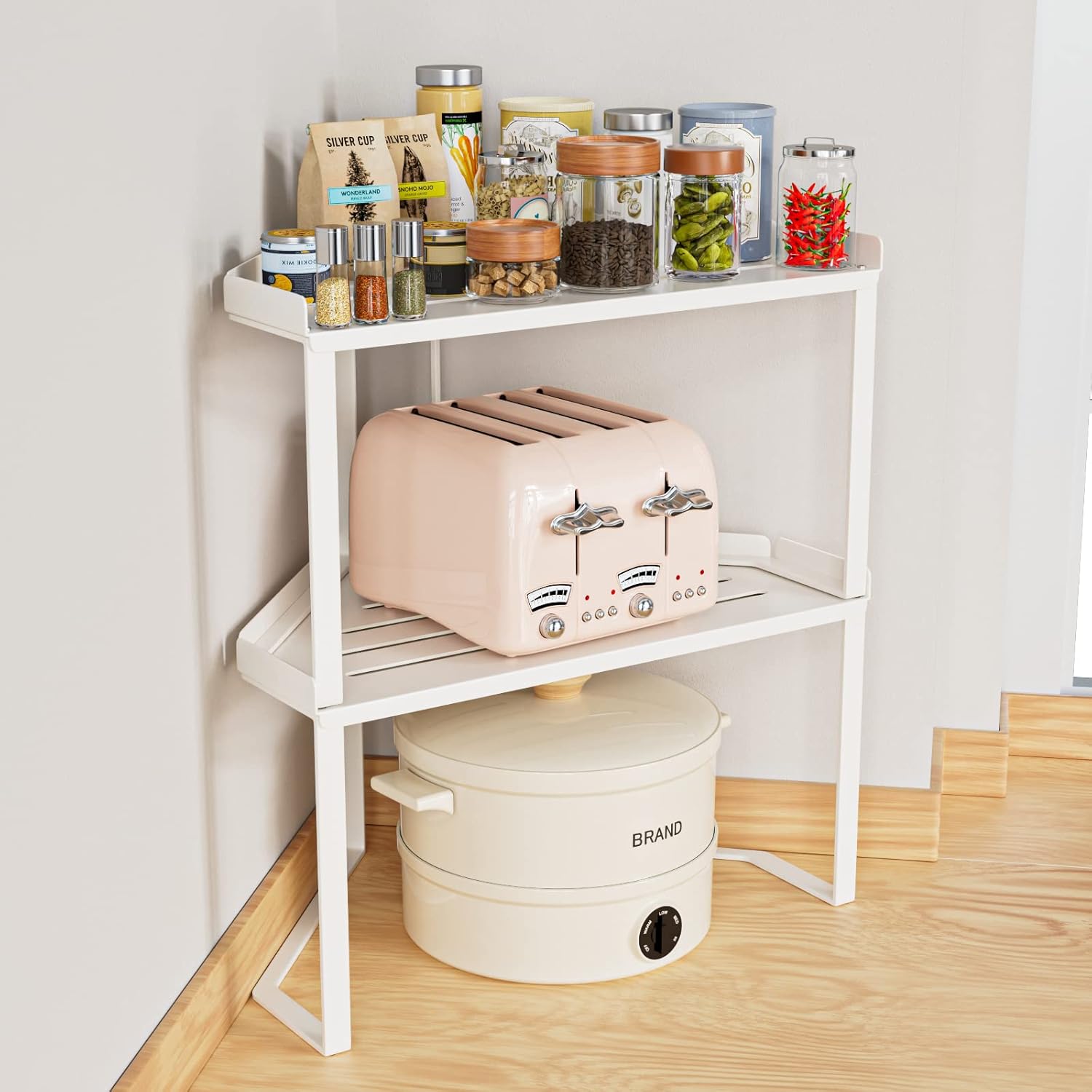 2 Packs Corner Shelving, 2 Tiers Display Shelf, Metal