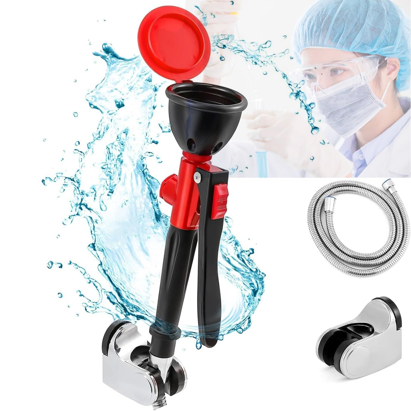 Lavador de Ojos con Cabezal de pulverización único, Lavaojos de Emergencia móvil portátil, Estación de Lavado de Ojos de Emergencia de Mano, Lavaojos con Grifo for Lavado de Ojos con Entrada