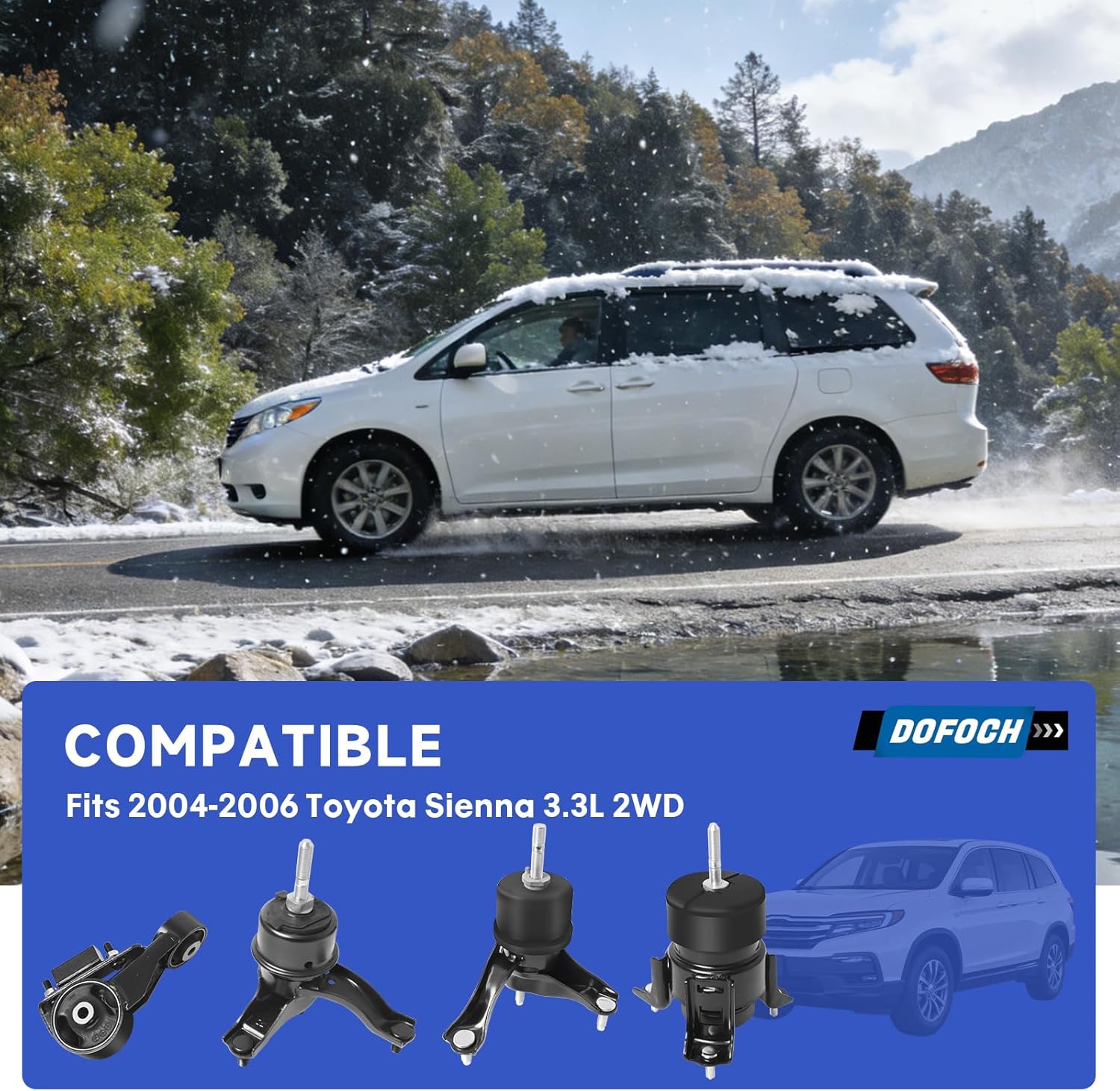 Engine Motor and Transmission Mount Set Compatible with 2004-2006 Toyota Sienna 3.3L 2WD 4PCS Replaces# A62009 1236128220, A4295 123630A081, A4257 123720A040, A4207 123720A040