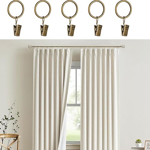 16 Pack Curtain Rings with Clips, Window Clip Rings Black Curtain Hooks Hangers Clip Rings for Hanging Drapery Drapes Bows, Small 1.26 Inch in Diameter, Fits up to 1" Rod(Bronze,44pcs-1in)