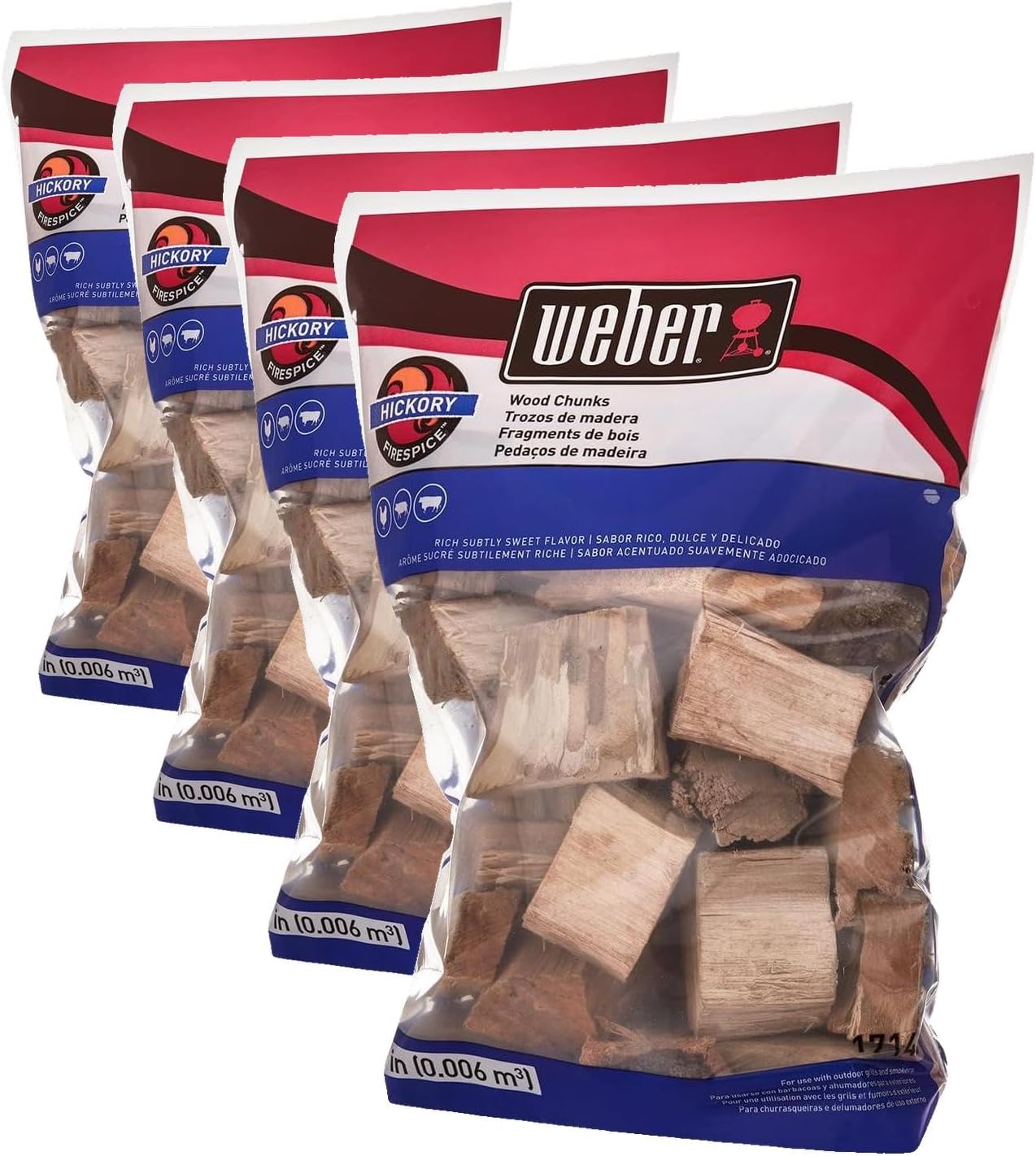 Weber Hickory Wood Chunks, for Grilling and Smoking, 4 lb. (Pack of 4)