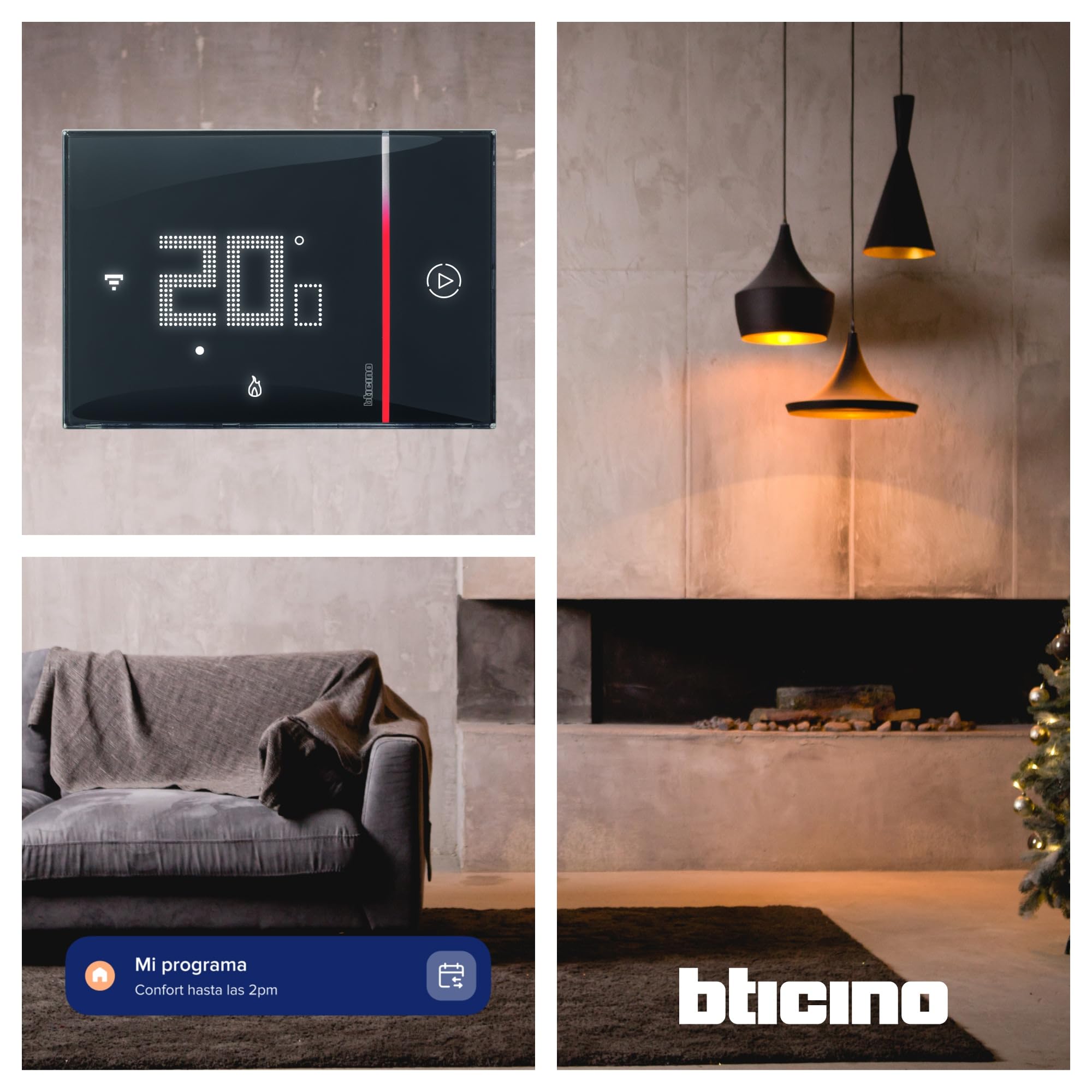 Bticino XG8002E New Smarther2 Thermostat avec Netatmo Noir Contrôle de la température domestique Télécommande encastrable 2 brins