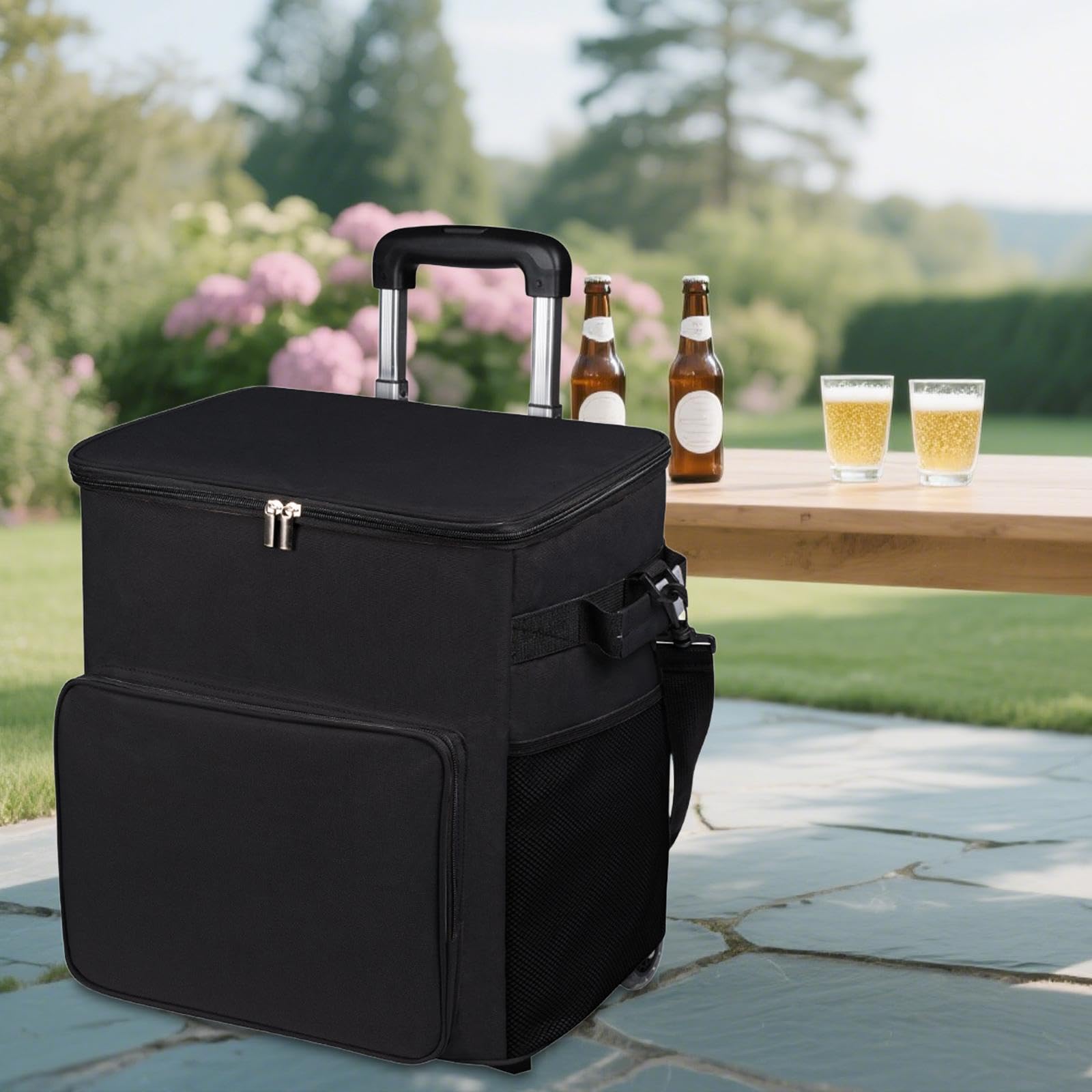 Nevera Portátil con Ruedas Bolsa Térmica Aislada Carro Compacto Resistente Chasis Reforzado Silencioso Adecuada para Viajes Familiares Al Aire
