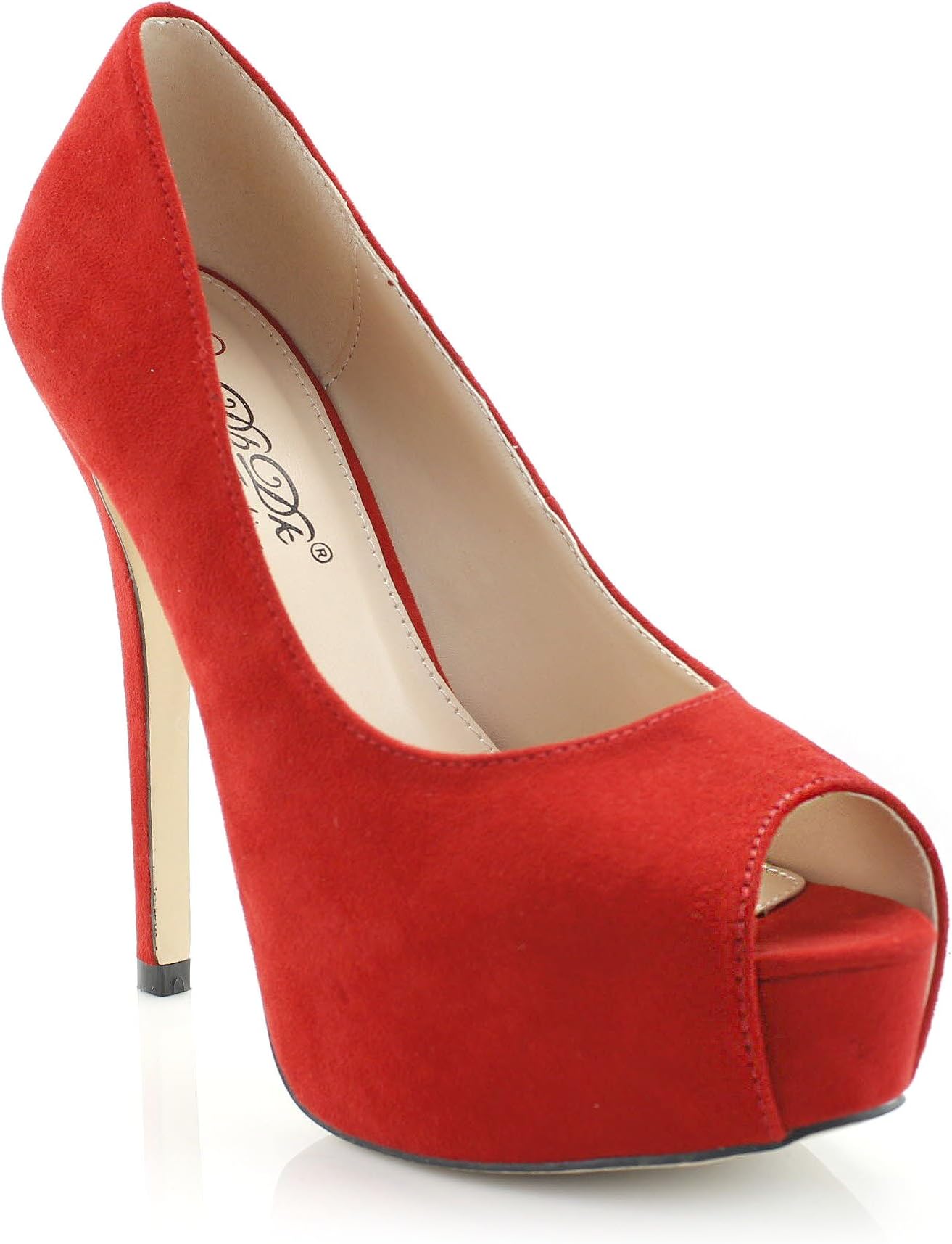 Women's Sexy Faux Suede Peep Toe High Stiletto Heel Pump, Red, 8 M US