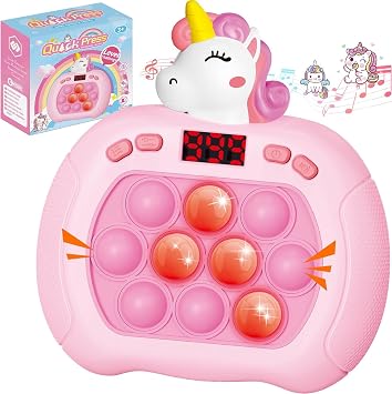 Unicorn Pop Push Game Fidget Console Toys for Kids Adults,Quick Push Pop Bubble Up Gifts,Handheld Light Up Fidget Sensory Puzzle Toy for Boys Grils Teens Age 3-12