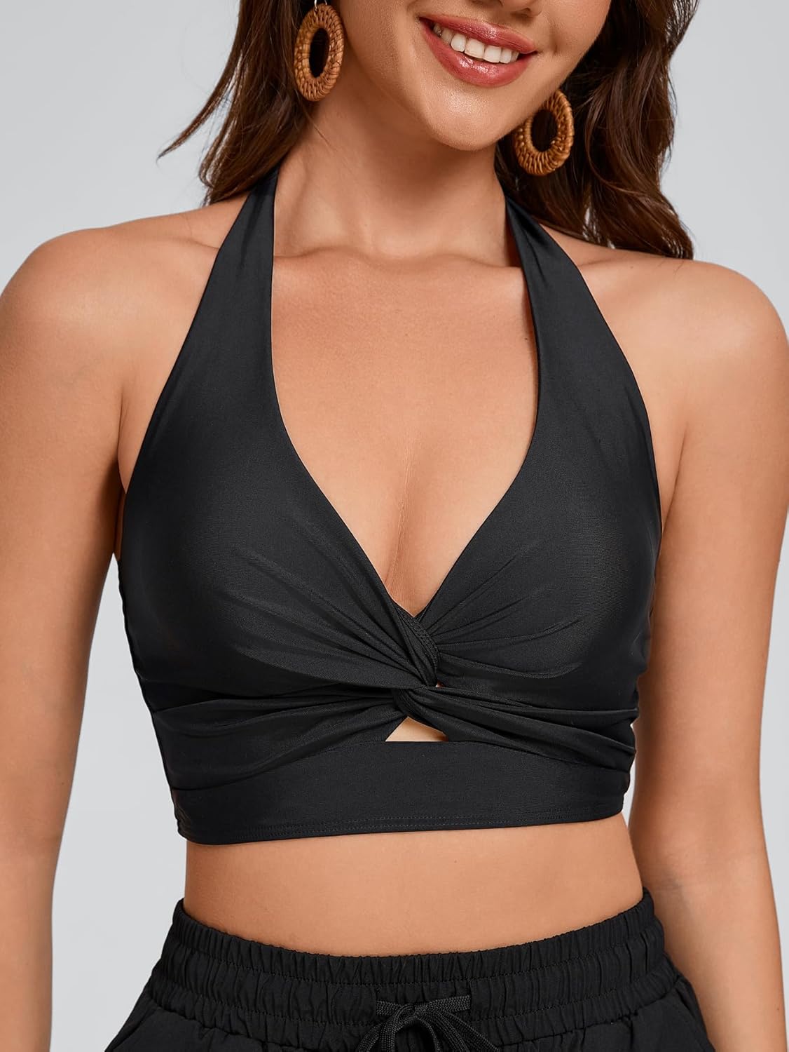 Women Halter Tankini Tops Bathing Suit Top Swim Bikini Top Only Swimsuit Built in Bra - Image 4