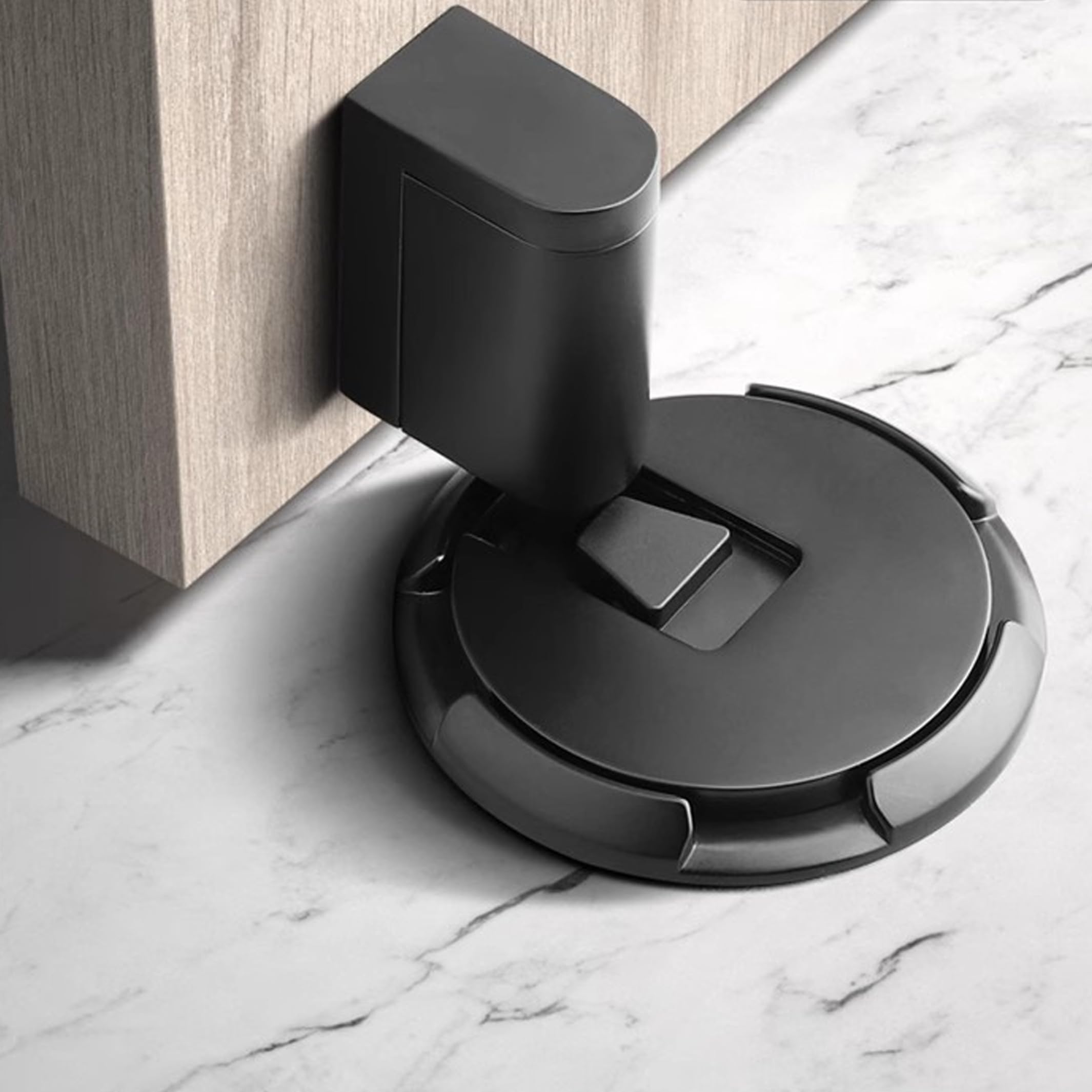 Magnetic Door Stopper, Mechanical Windproof Adhesive Door Stopper, No-Drill/Drill Installation with Heightening Pad, Black