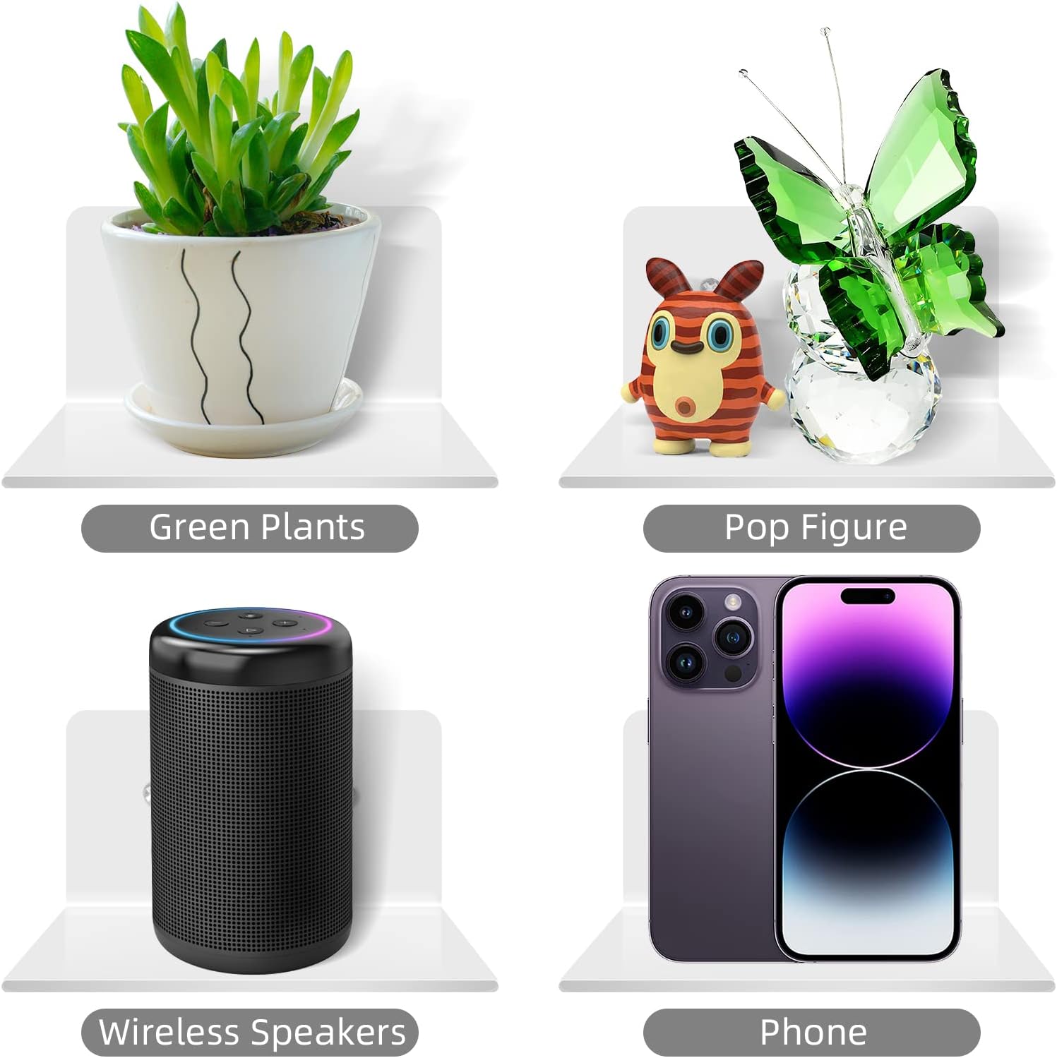 3 Pack Small Floating Shelves for Wall, 4'' Acrylic Mini Wall Shelf for Bedroom, Bathroom, Living Room, Office (2 Types of Installation) - Image 6