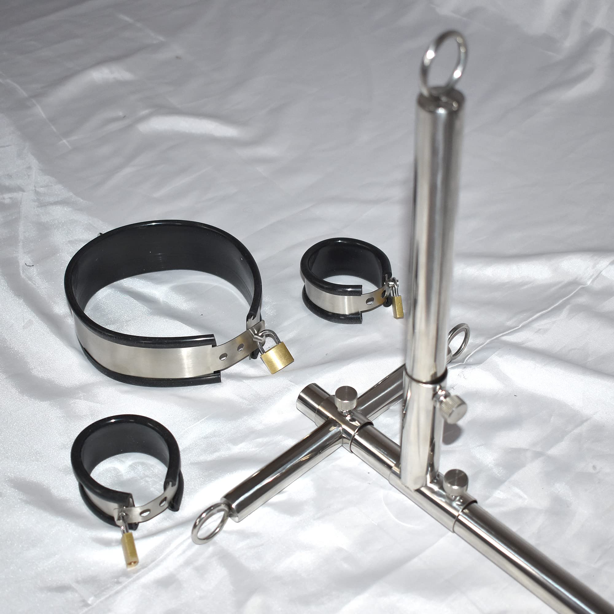 Gogna da Pavimento Bondage con Dildo, Manette & Cavigliere BDSM | Gogna in metallo con collare di contenzione – ideale per feticismo SM, mobili erotici e roleplay Dom/Sub in coppia