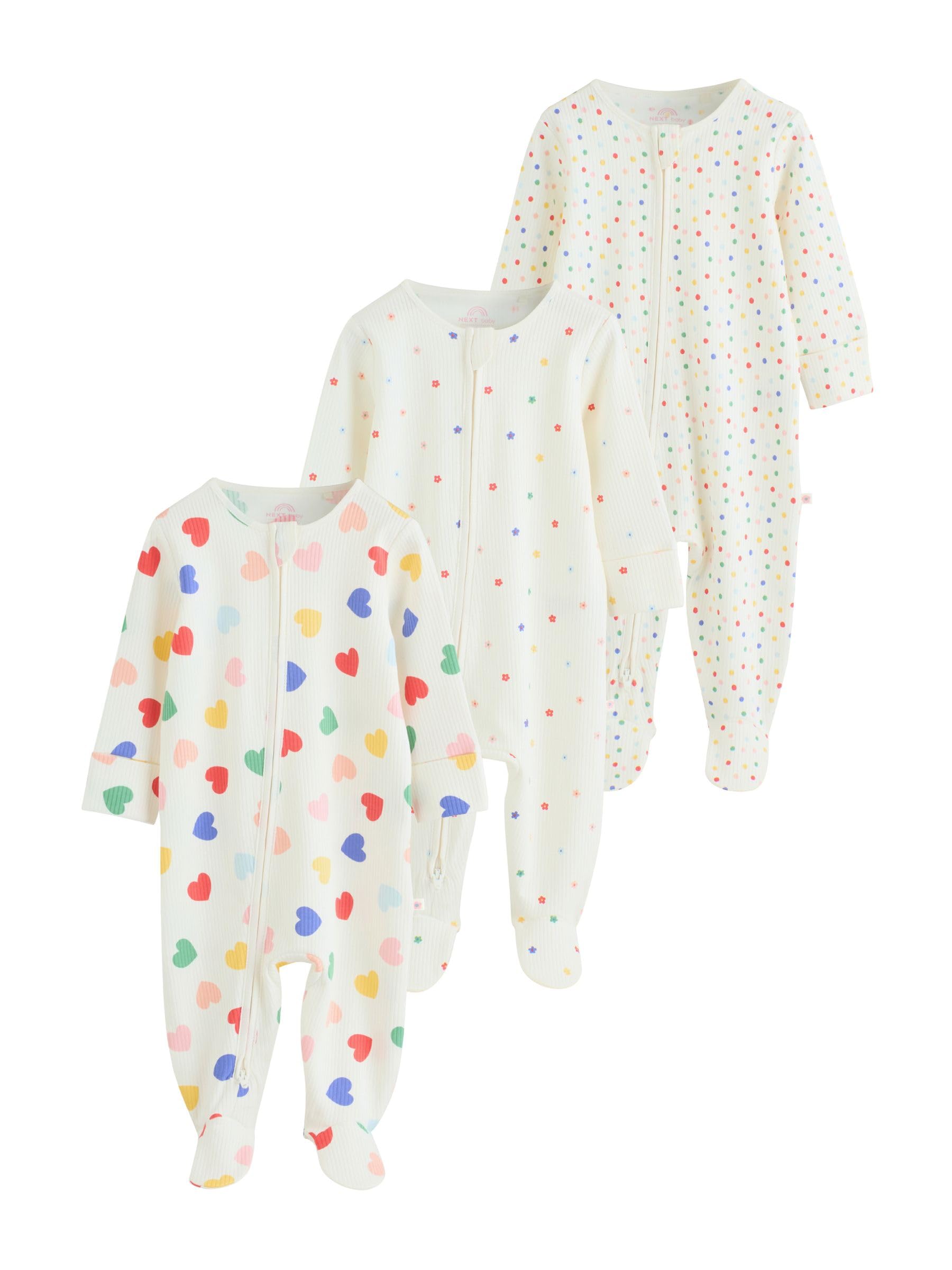 NEXT Bambina Confezione da 3 Tutine Bebè | Neonato, Standard, Mid Rise, Button, 100% cotone