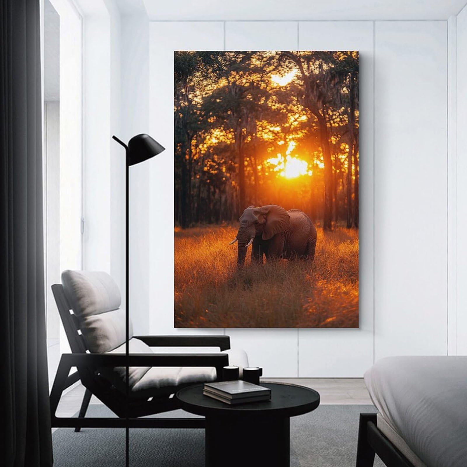 Junmoney Unframe-Style-6 Hanging Wall Art Elephant In Golden Sunset, 24X36inch(60X90cm), For Entryway, Lounge Links Or Small Walls, A Neat Decor Update For Hallways