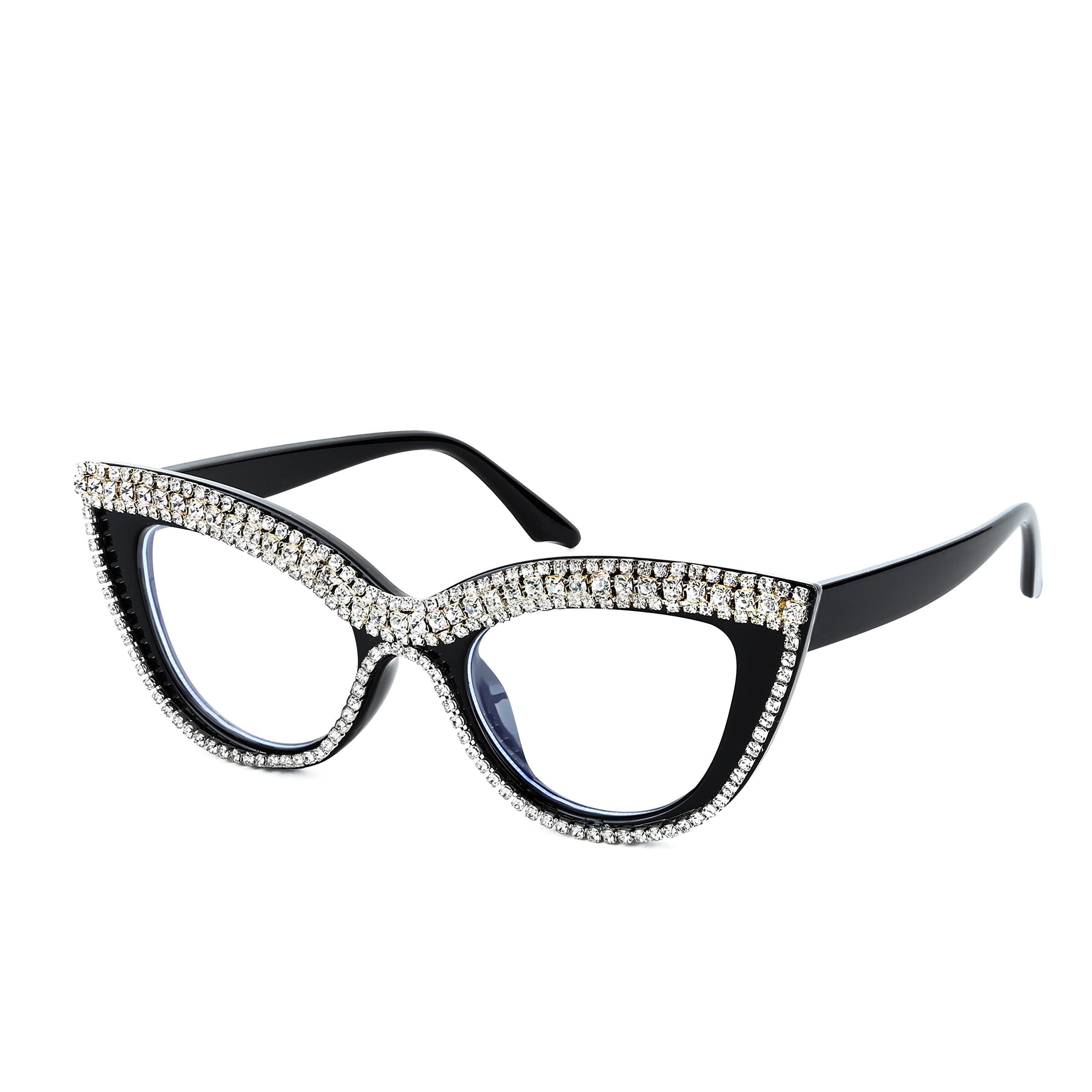 FEISEDY Diamond Blue Light Blocking Glasses Cat Eye Rhinestone Women Oversized Anti Eyestrain Computer Glasses Frame B2358