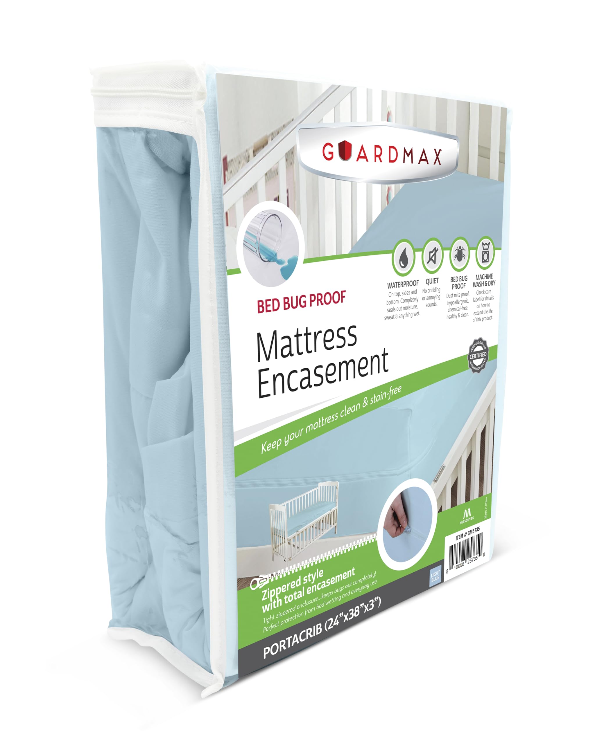 Guardmax - Funda de colchón de punto jersey con cremallera, tamaño mini cuna, protector impermeable y a prueba de chinches, polvo y ácaros, ropa de cama cómoda, suave y silenciosa, 61 x 96 x 8 cm