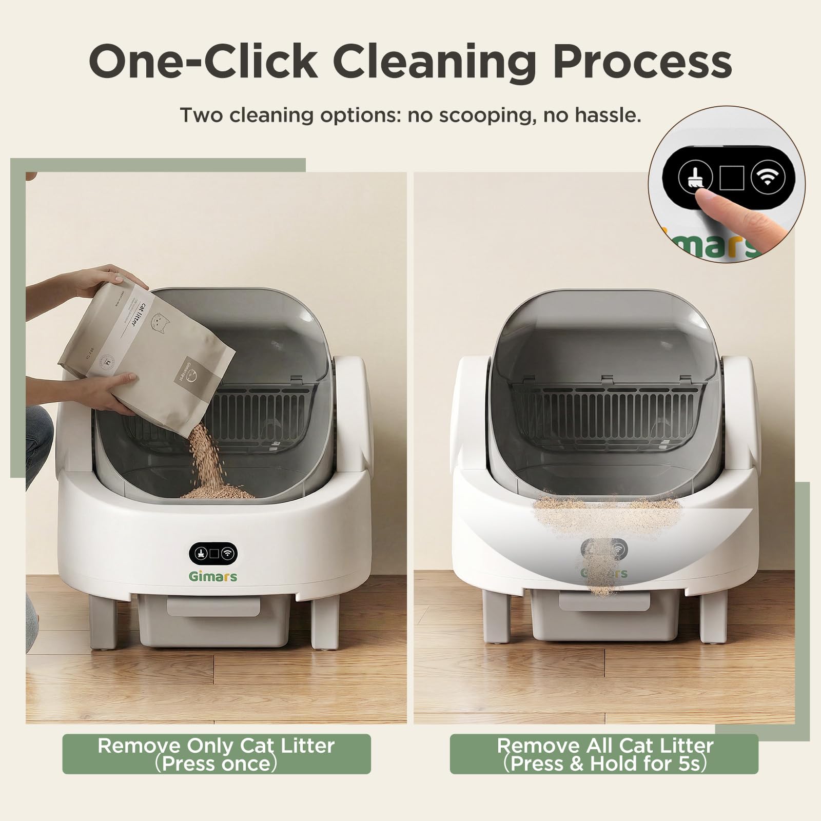 Gimars Open Top Design Self Cleaning Litter Box, Automatic Cat Litter Box for Multiple Cats & Senior Cats, App Control with Safety Sensors, Low Odor, Includes Trash Bags & Litter Mat - image 7
