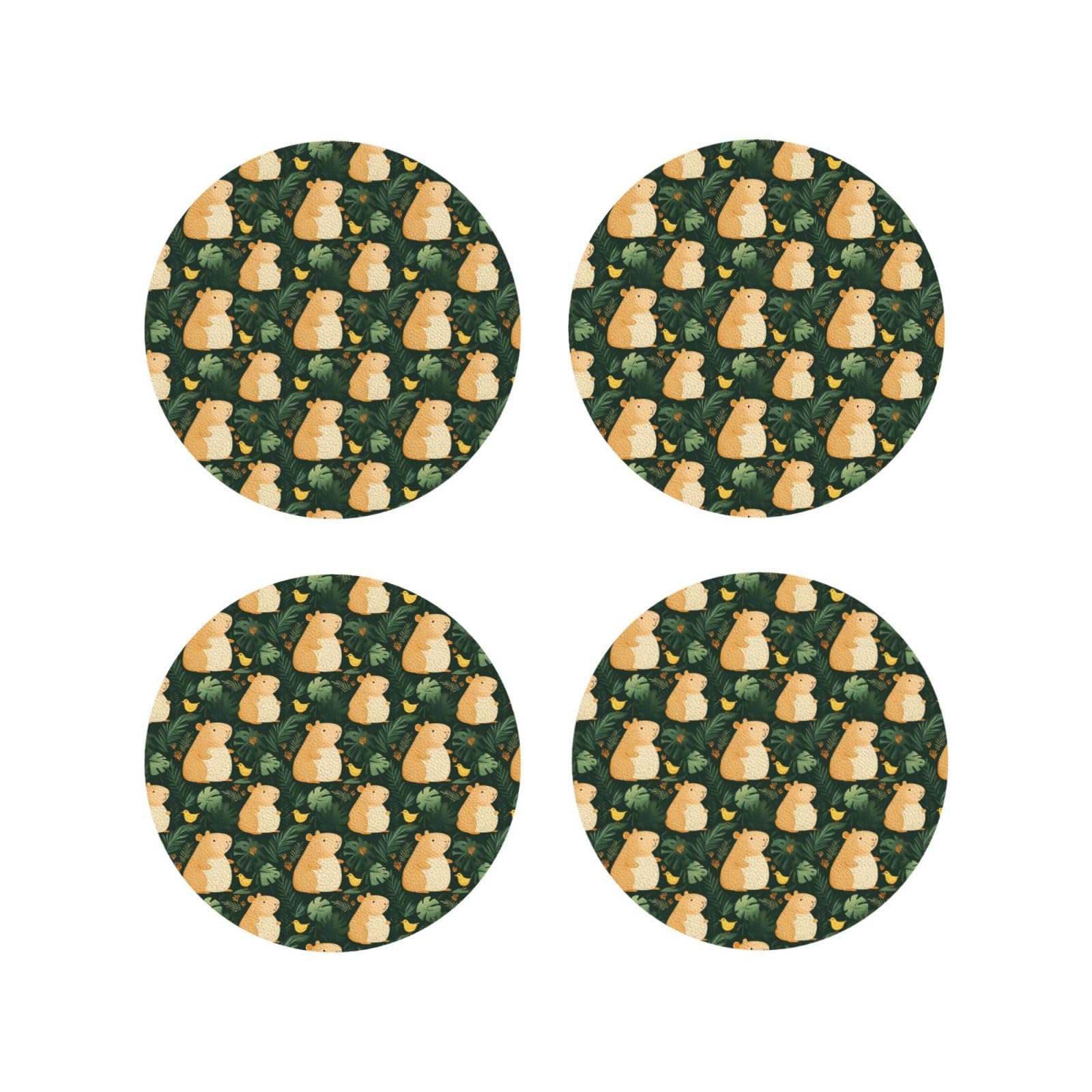 Smazdfxx Women's As Pic Leather Coasters Set Of 4 - Cute Duck Capybara Print Lightweight Drink Coasters For Desk