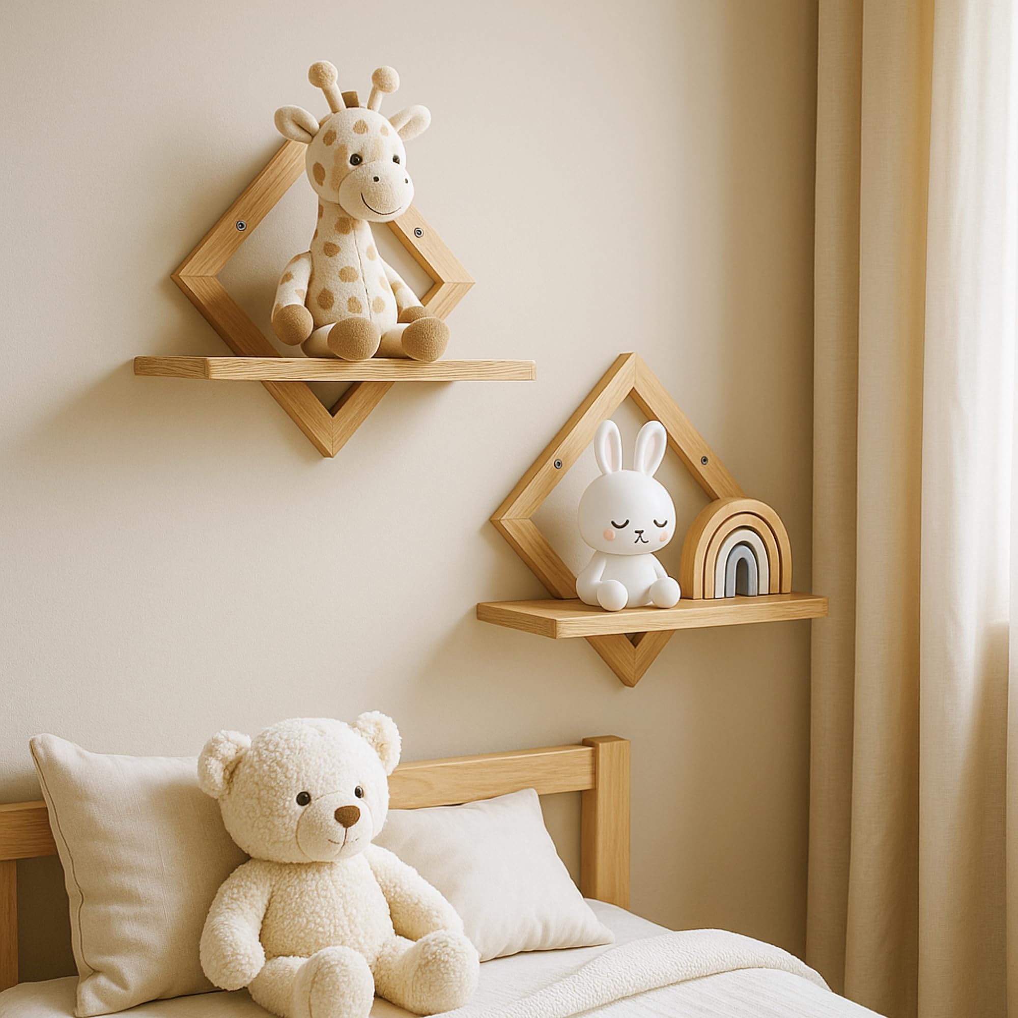 Floating Shelves for Wall,Decorative Wall Shelf,Hanging Shelf for Plants Storage Display Holder,Indoor Decor for Living Room Home Office Bathroom Bedroom,Solid Wood,Diamond Shaped,2 Pack(Natural) - Image 4