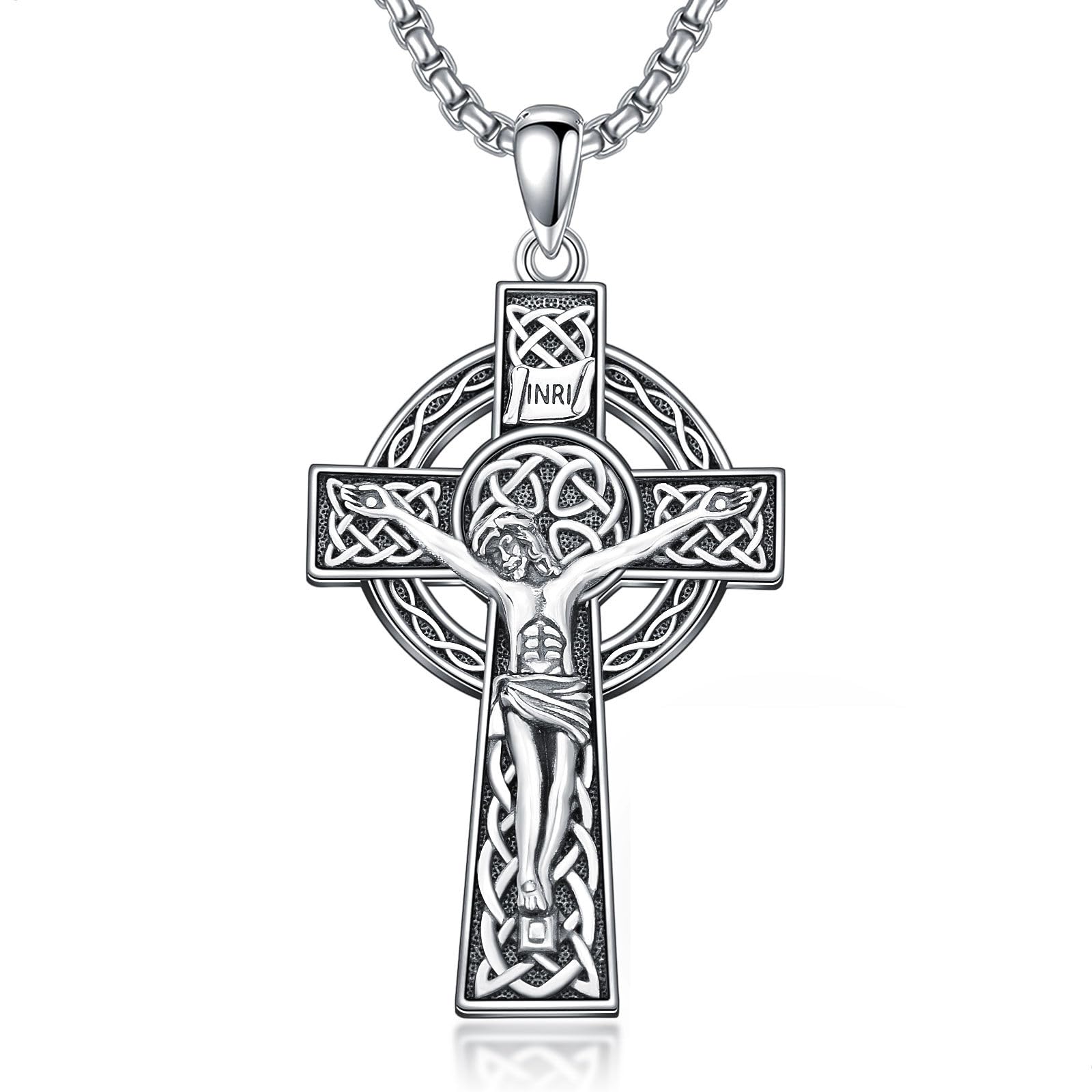 925 Sterling Silver Cross Pendant Necklace for Men Women Amulet Necklace Protection Jewelry Religious Gifts(With Gift Box)