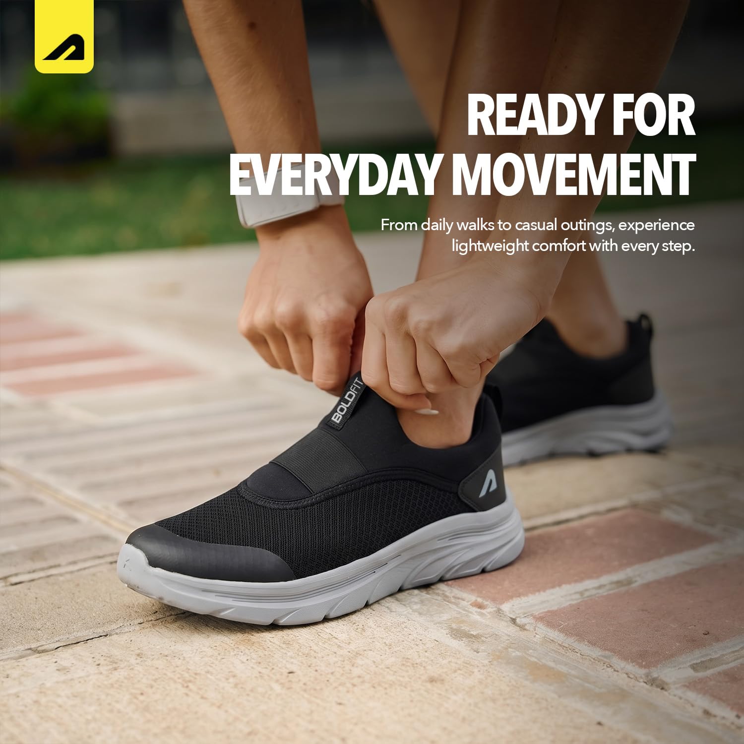 Boldfit Męskie buty do chodzenia, męskie buty na co dzień z oddychającą dzianiną z wkładką z pianki memory, grubą podeszwą EVA i wyściełanym podparciem pięty, lekkie