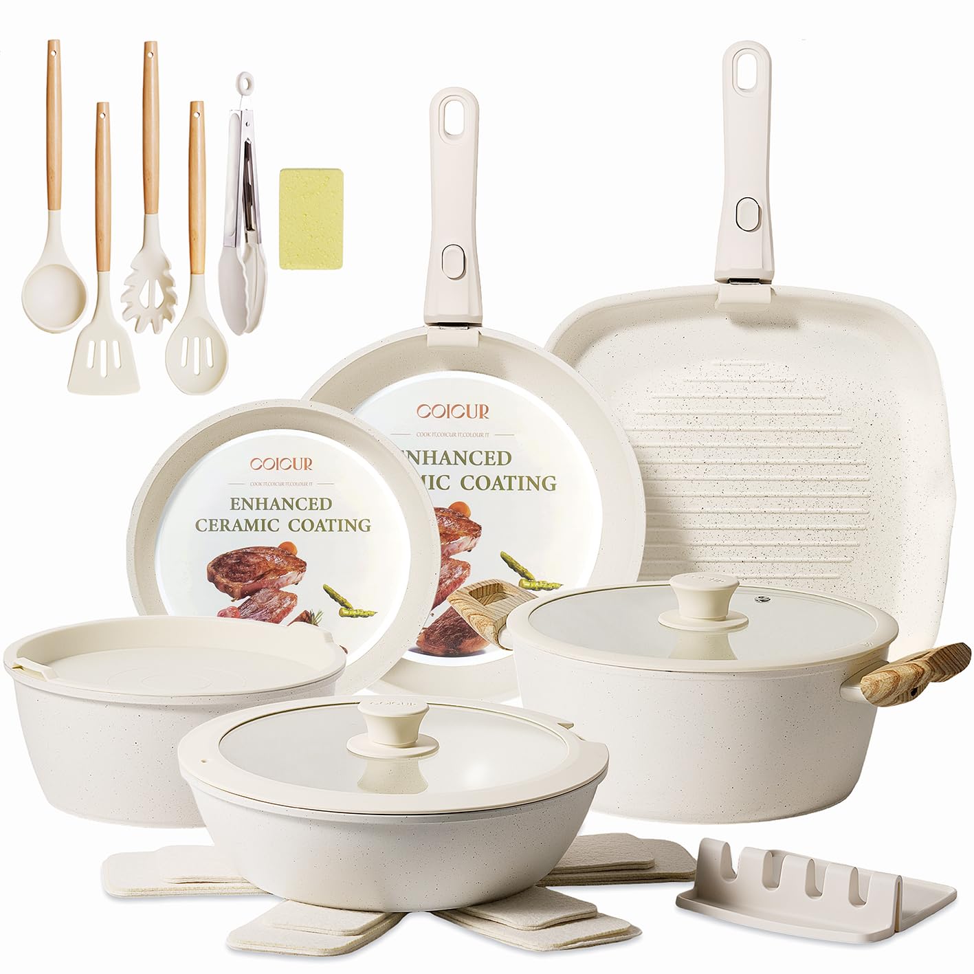 Ceramic Cookware Set Non Stick 23Pcs