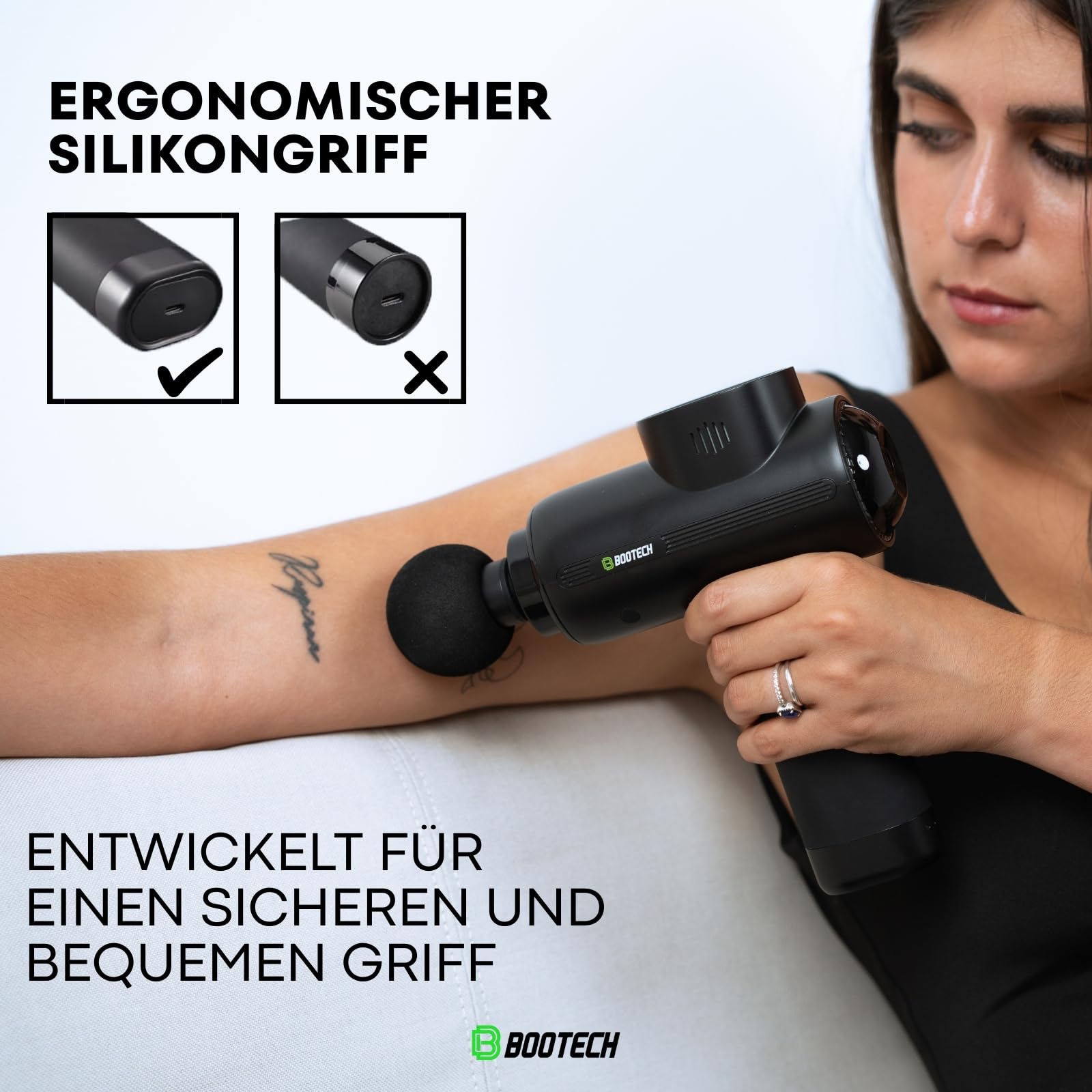 BOOTECH Professionelle Muskelmassagepistole, tiefes Gewebe mit 10 mm Amplitude, leise Massage Gun mit 5 Köpfen & 5 Geschwindigkeiten für sportliche Erholung, Schmerzlinderung