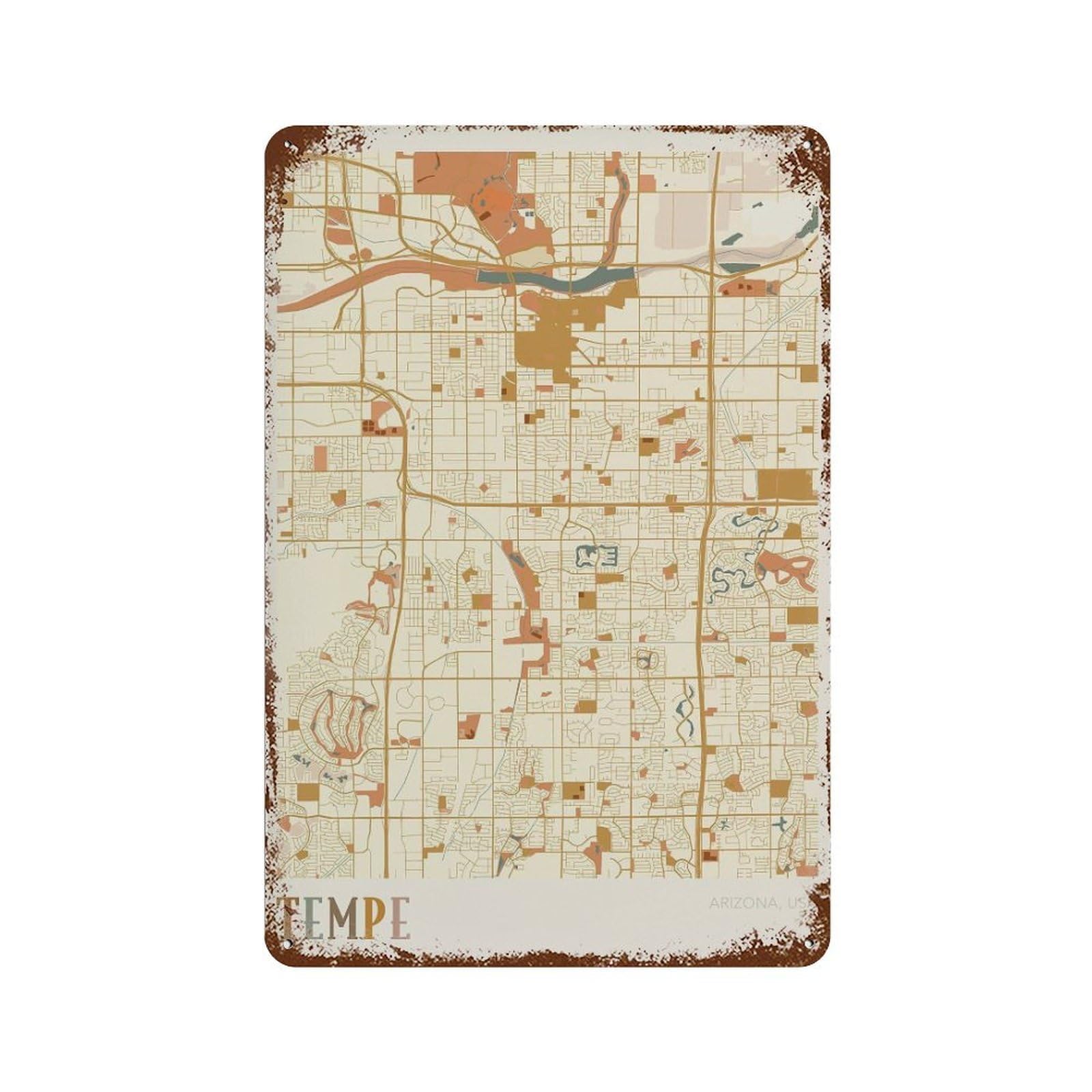xiaoxiaoshen Tempe Map Arizona Travel Gift Boho for Roommate Wall Decor Art Metal Tin Poster Modern Home Decor Art Home Bar Shop Decorations Vintage Sign 30x20cm