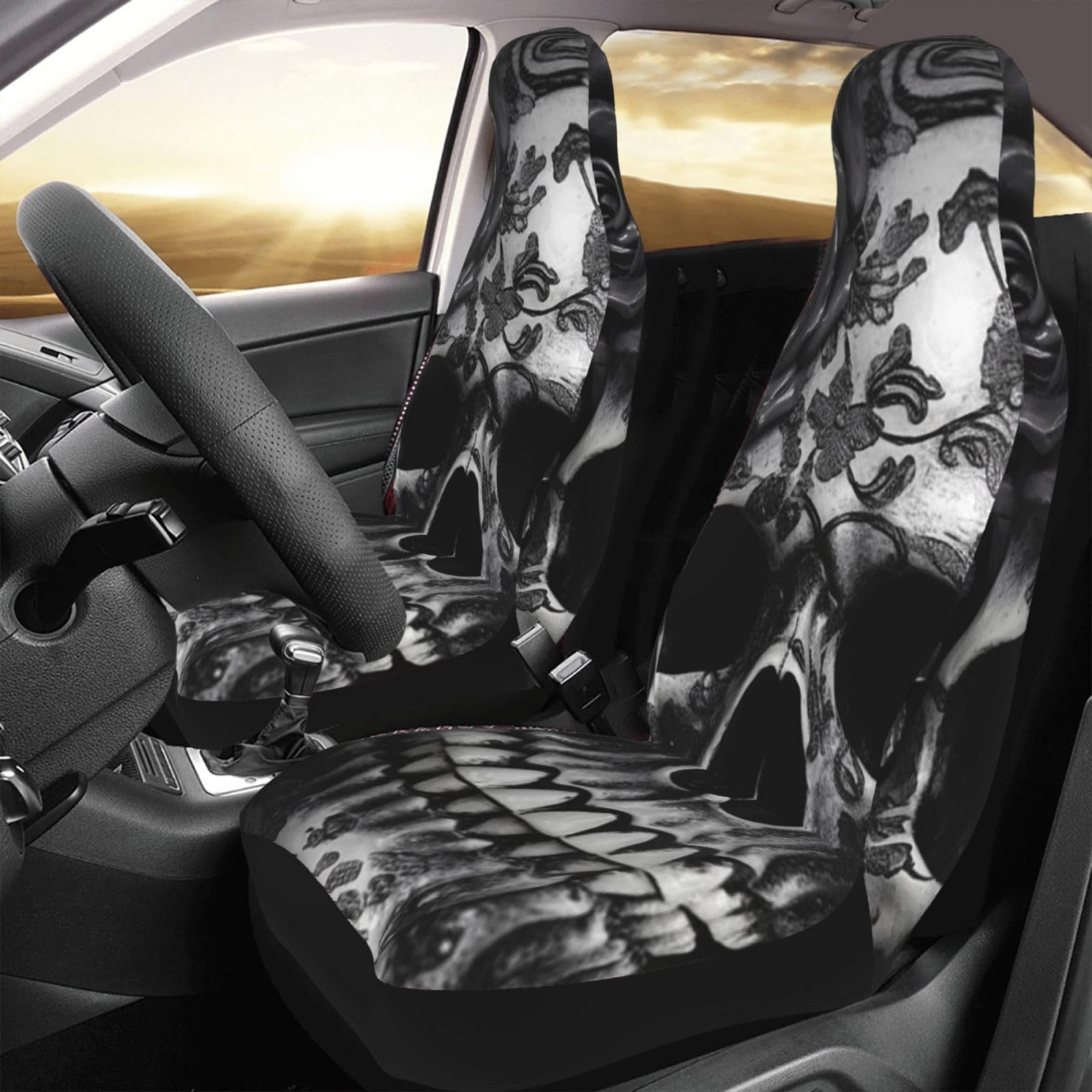 Housse de siège auto universelle noire crâne rose pour camion SUV - 8