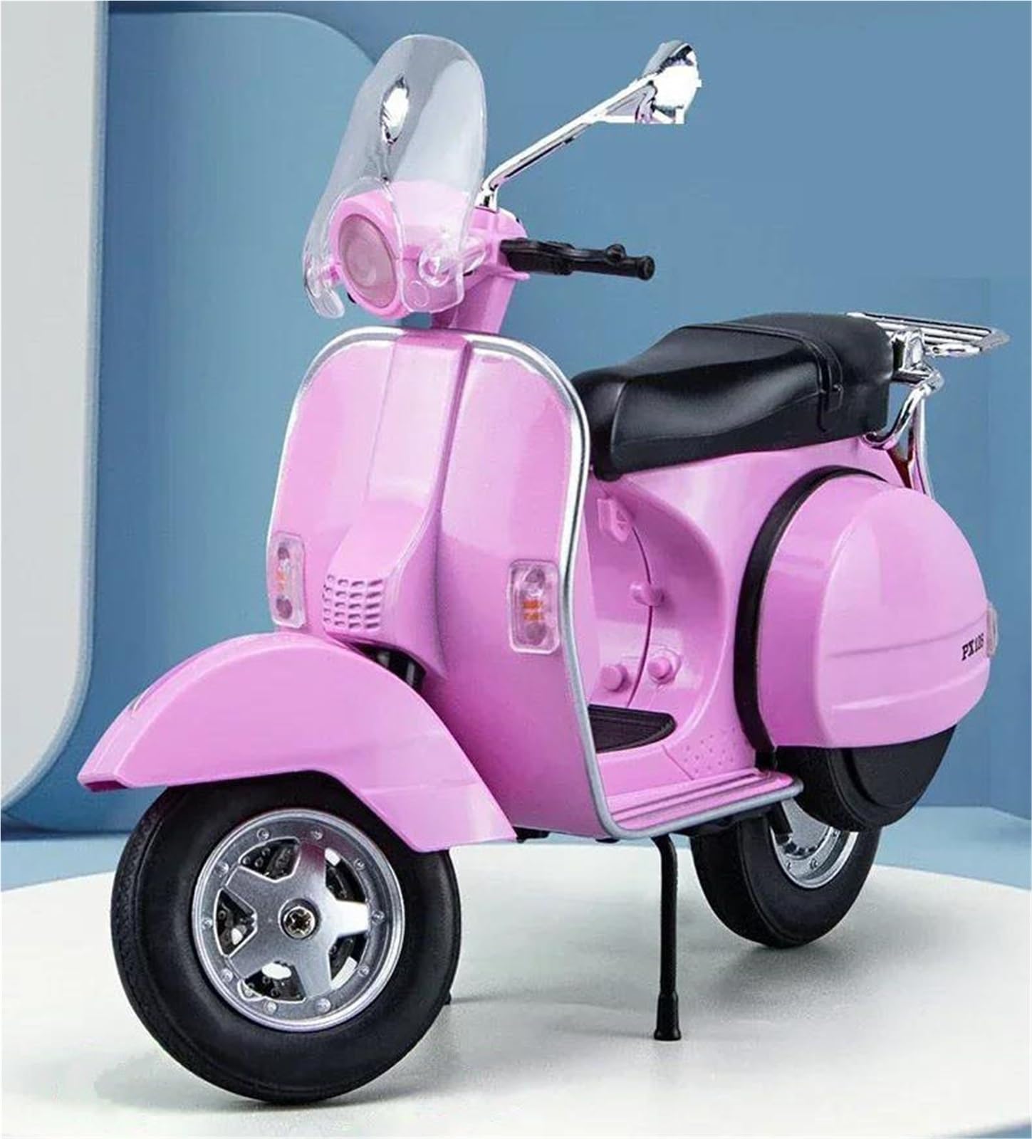 Motorbike Scale Model 1/10 For Vespa 125 Motorcycle Die Cast Vehicles Collectible Hobbies Model Sound And Light(Black- Silver)
