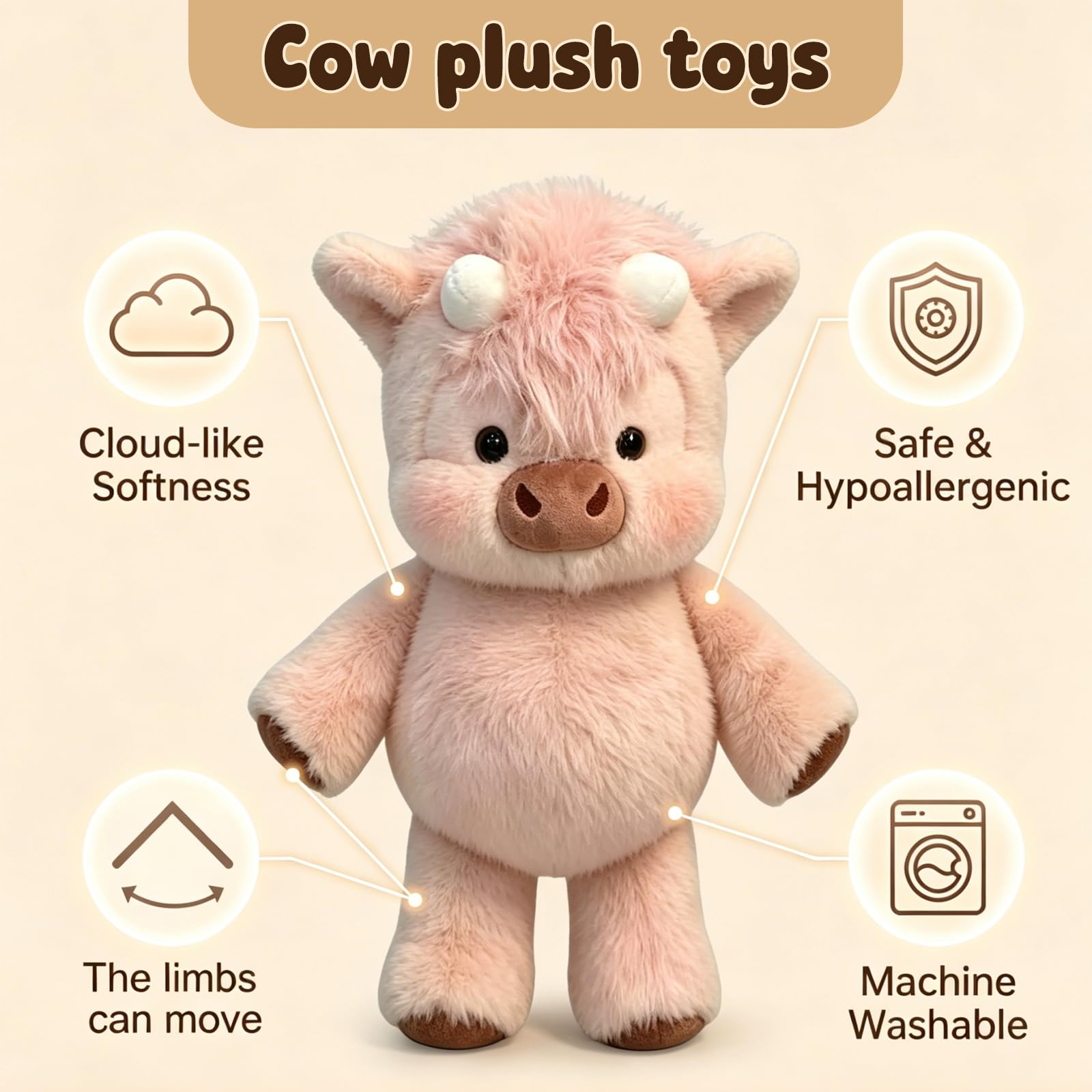 Peluche Che Corre, 45cm Peluche di Cinghiale, Peluch Mucca, Vitello Che Corre Morbido Giocattolo, Adorabile Animale Peluche Muccas Pelosa, Bambola Collezione Forma Pecora Cartone Peluch Animato (Rosa)
