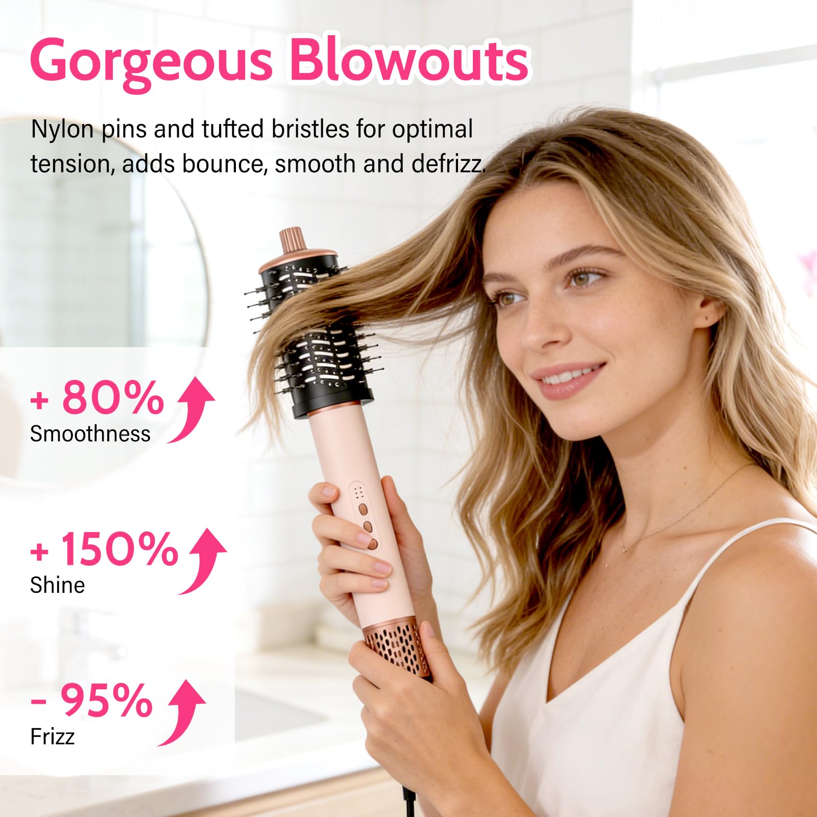 6 in 1 Hochgeschwindigkeit Hairstyler, 1400W Airstyler, Lonen Warmluftbürste, Rundbürstenföhn mit Lockenstab, Rundbürstenföhn, Stylingbürsten, Haarstyler für Trocknen, Locken, Glätten, Volumen,Styling