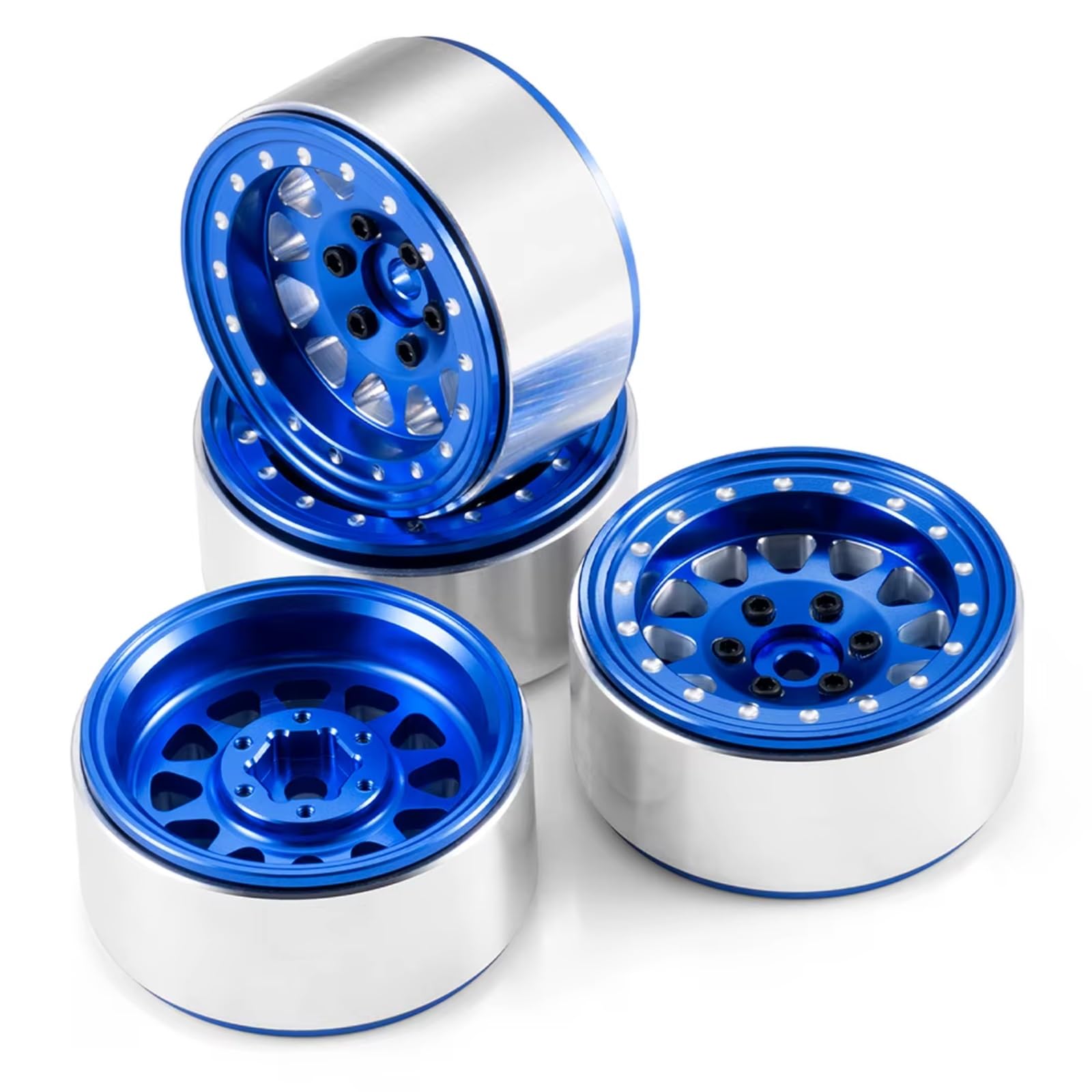 Cerchio Beadlock RC Per SCX24 1/24 4PCS 1.3 Pollici Beadlock Cerchi Lega Alluminio Mozzi RC Crawler Auto Parti Aggiornamento Accessori(Blue)