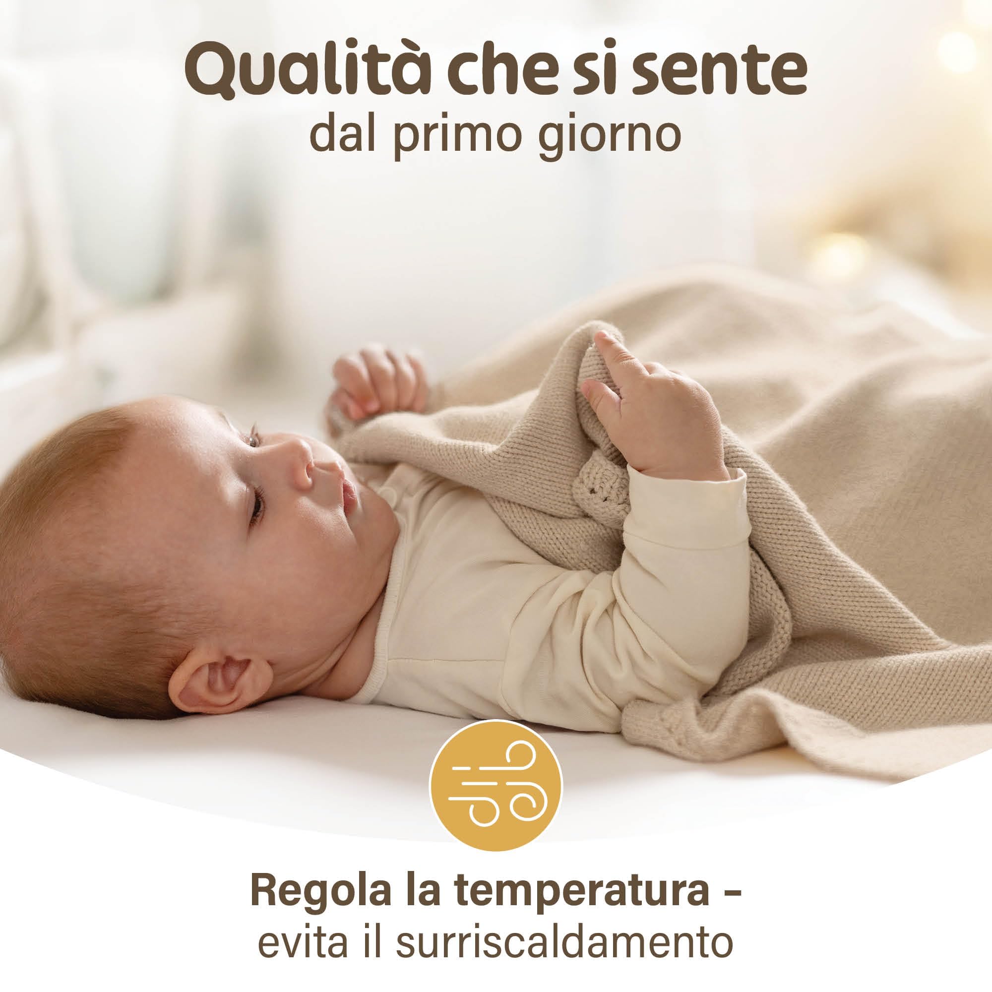 Merle Toys® Premium Coperta Neonato Cotone, 100% Biologica, Copertina Neonato Cotone Estiva e Inverno, Traspirante, Morbida e Termoregolatrice, Certificata GOTS, OEKO-TEX 100, 80x100cm, Beige