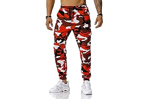 GRAJTCIN Joggers Red Camo Pants for Men
