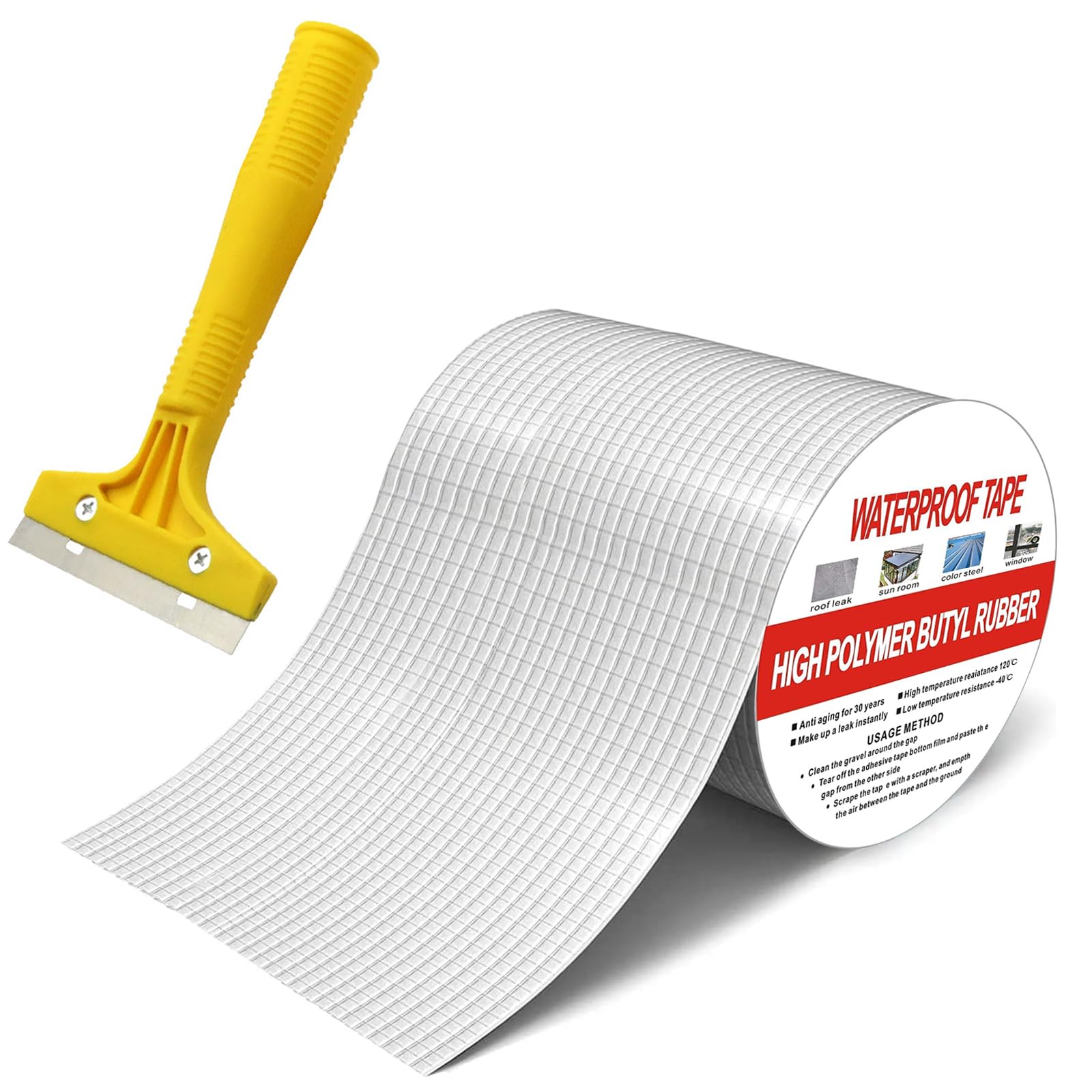 Nastro Butilico Impermeabile con Foglio di Alluminio 4in x 16ft, Nastro Sigillante Super Adesivo con Spatola Inclusa, Ideale per Riparazioni Tetto Camper, Perdite su Finestre, Tubi e Barche
