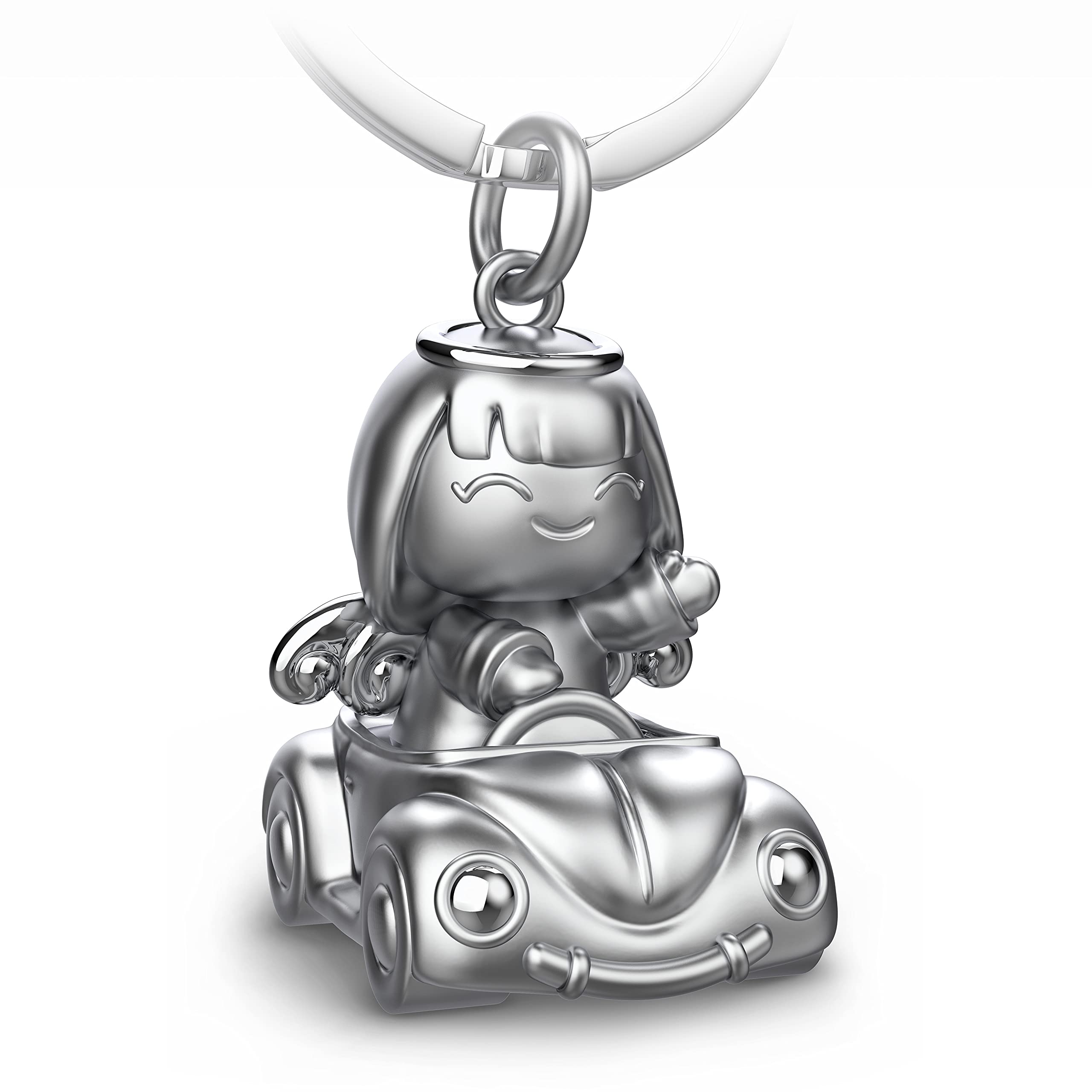 FABACH Guardian Angel Keyring Carla in the Car – Cute Angel Pendant Made of Metal – Gift Lucky Charm Car Keyring Driving Licence – Drive carefully, silver