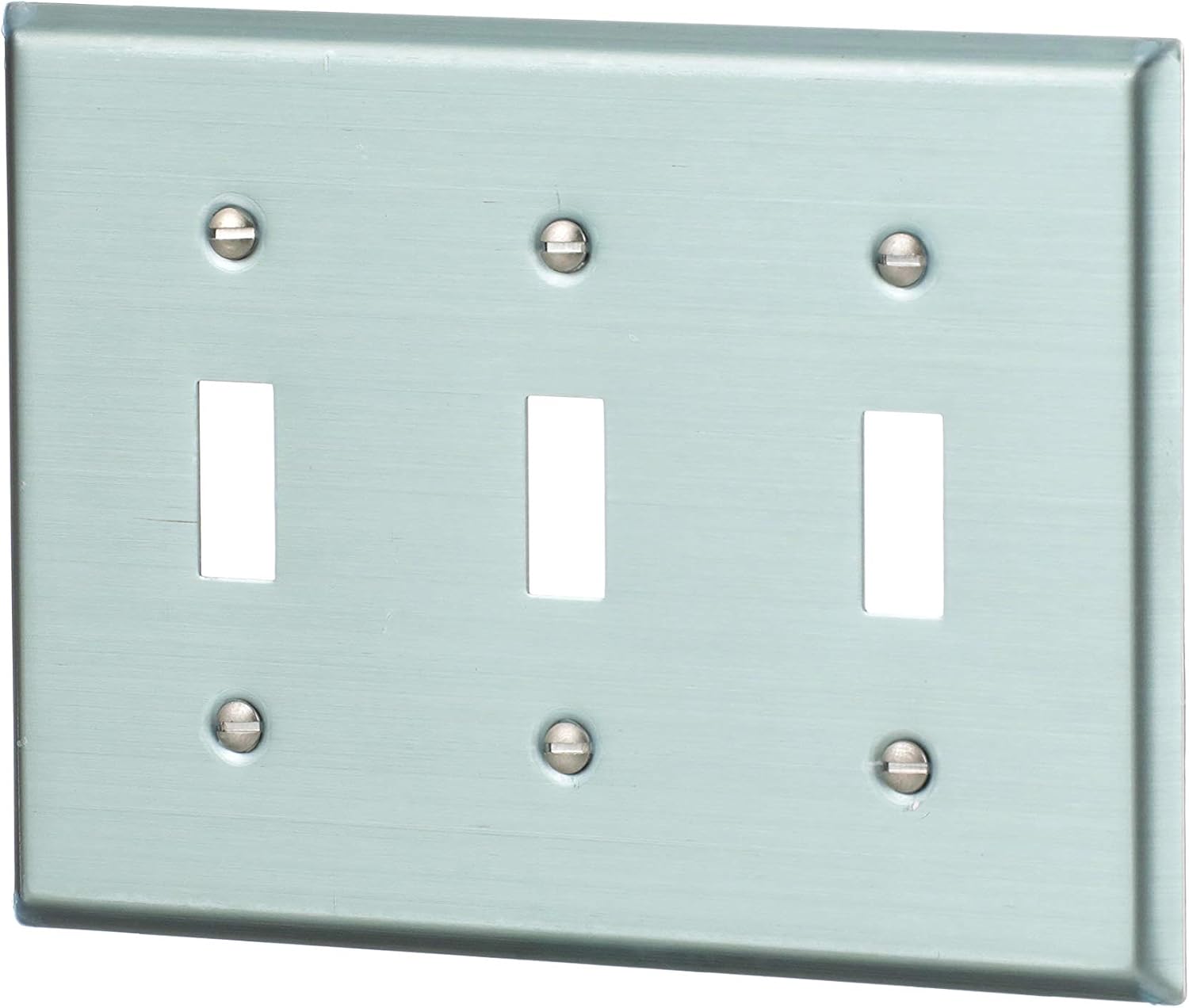 Cooper Wiring Devices 93073-BOX Standard Size Stainless Steel 3-Gang Toggle Switch Wallplate, Satin Brush Finish