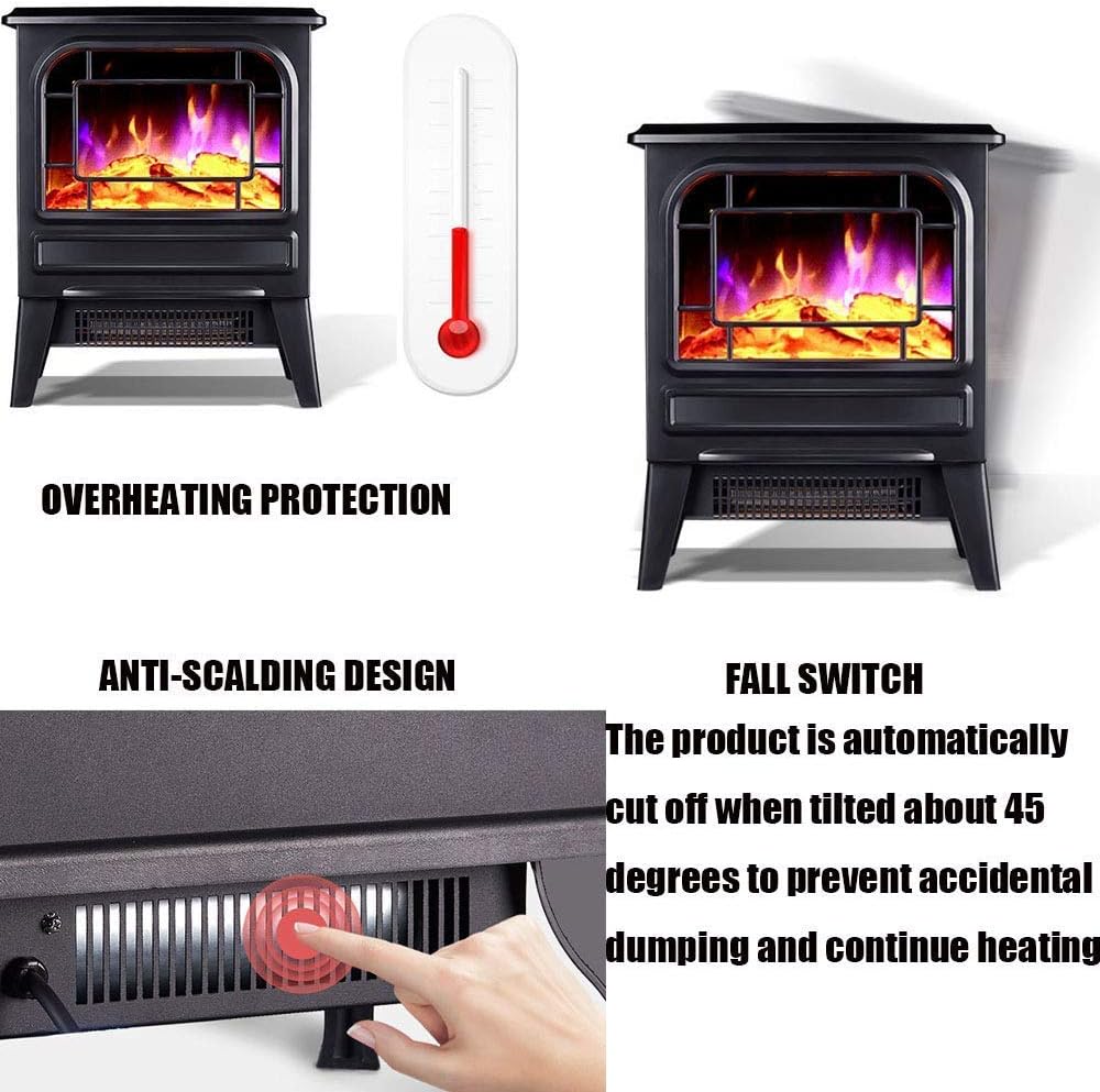 Fireplace Electric Thing Electric fireplaces Portable Electric Wood Burning Stove with fire Flame Effect for Home or Office Black (B