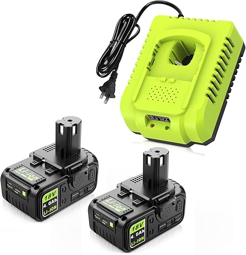2Packs 4.0Ah P108 with USB Replacement for Ryobi 18V Battery and P120 P117 Charger Combo,Compatible with Ryobi 18 Volt ONE+ Lithium Batteries P103