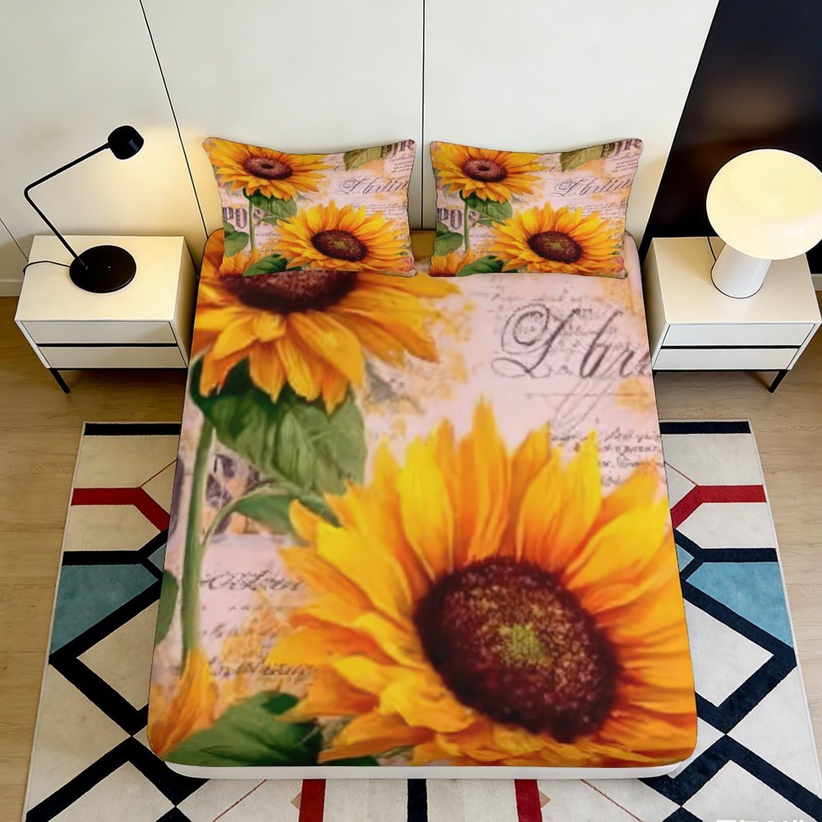 Uynsixtme Style-6 3D Printed Sunflower Fitted Sheet Microfiber Deep Pocket Full Wrap Bedroom Bedding Sunflower Mattress Fitted Cover For Adults Washable 140X200x25cm
