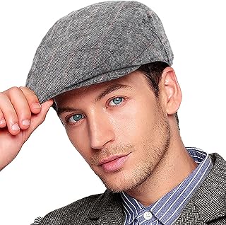 Herringbone Flat Ivy Newsboy Cap for Men Classic Wool Blend Tweed Cabbie Hat