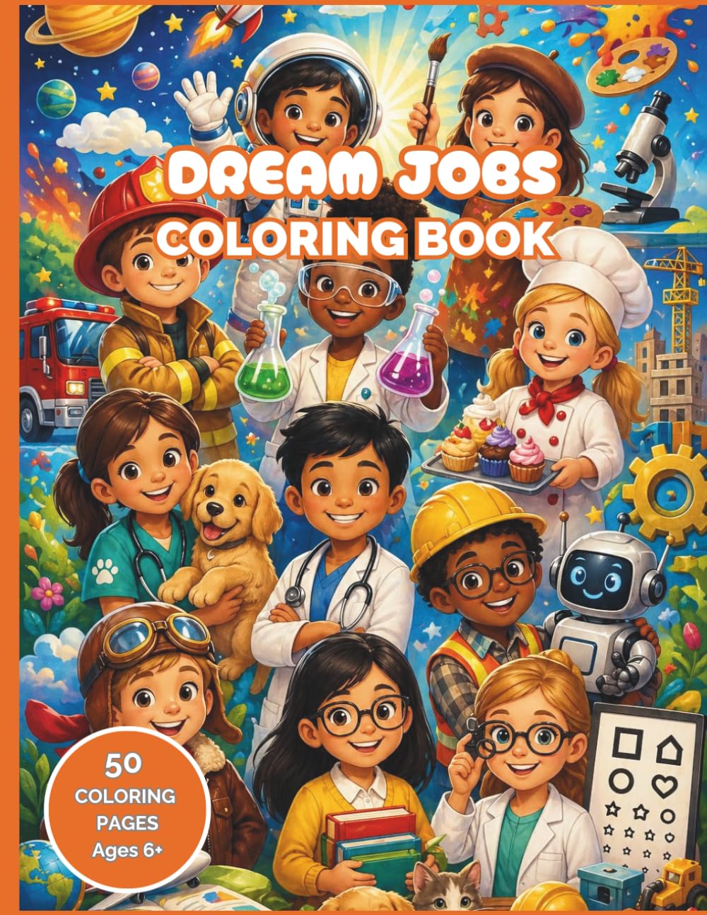 Dream Jobs: Coloring Book for Ages 6–8 | 50 Career Coloring Pages Featuring Astronauts, Scientists, Firefighters, Doctors, Artists, Pilots & More | ... and Girls (Wonder and Whimsy Coloring Club)