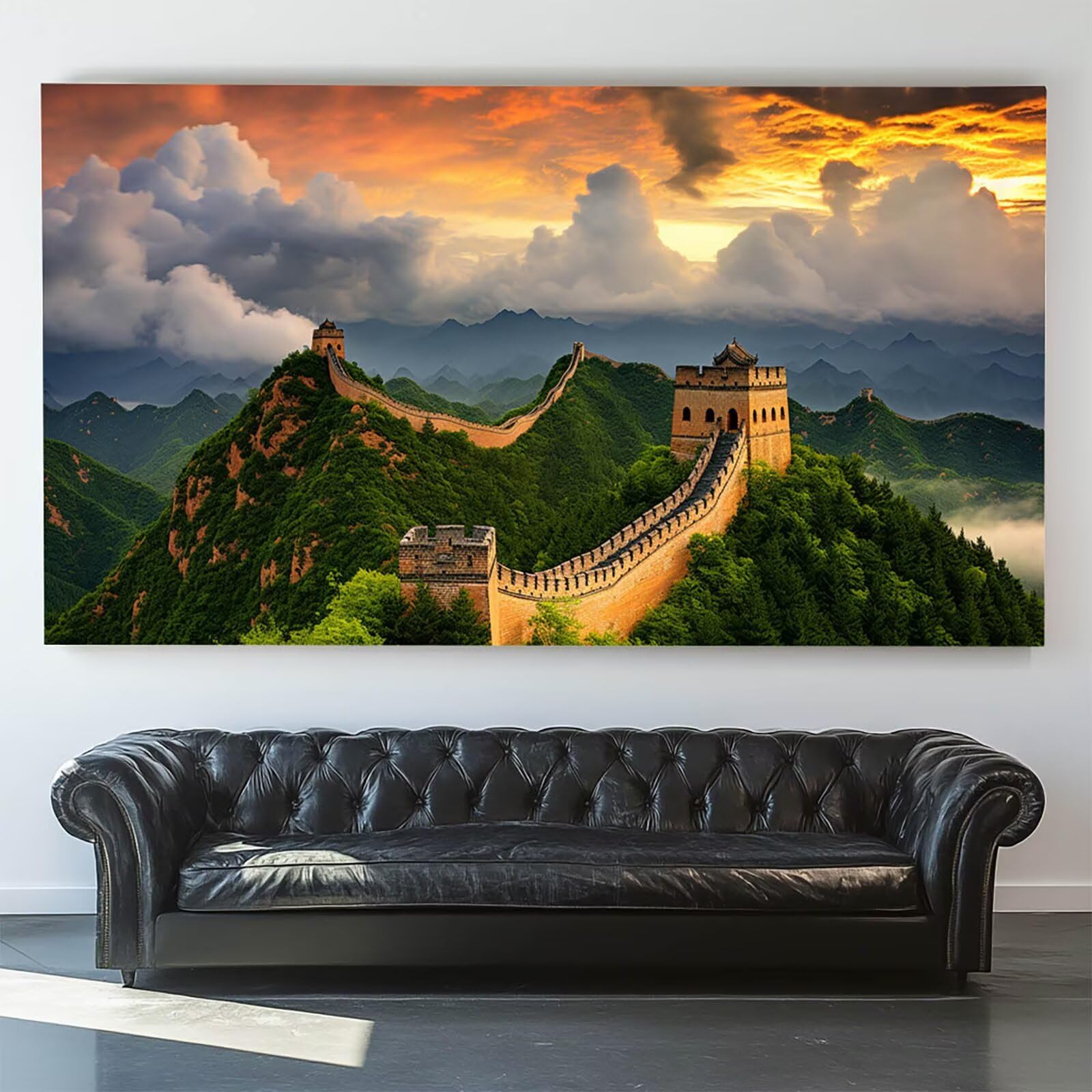 Malen nach Zahlen Erwachsene Chinesische Mauer Malen nach Zahlen ab 7 jahre Mädchen Landschaft Kreativ set für Erwachsene mit Leinwand Acrylfarben set und Pinsel, Bastelset zum Bemalen 100X200cm 9-2-0